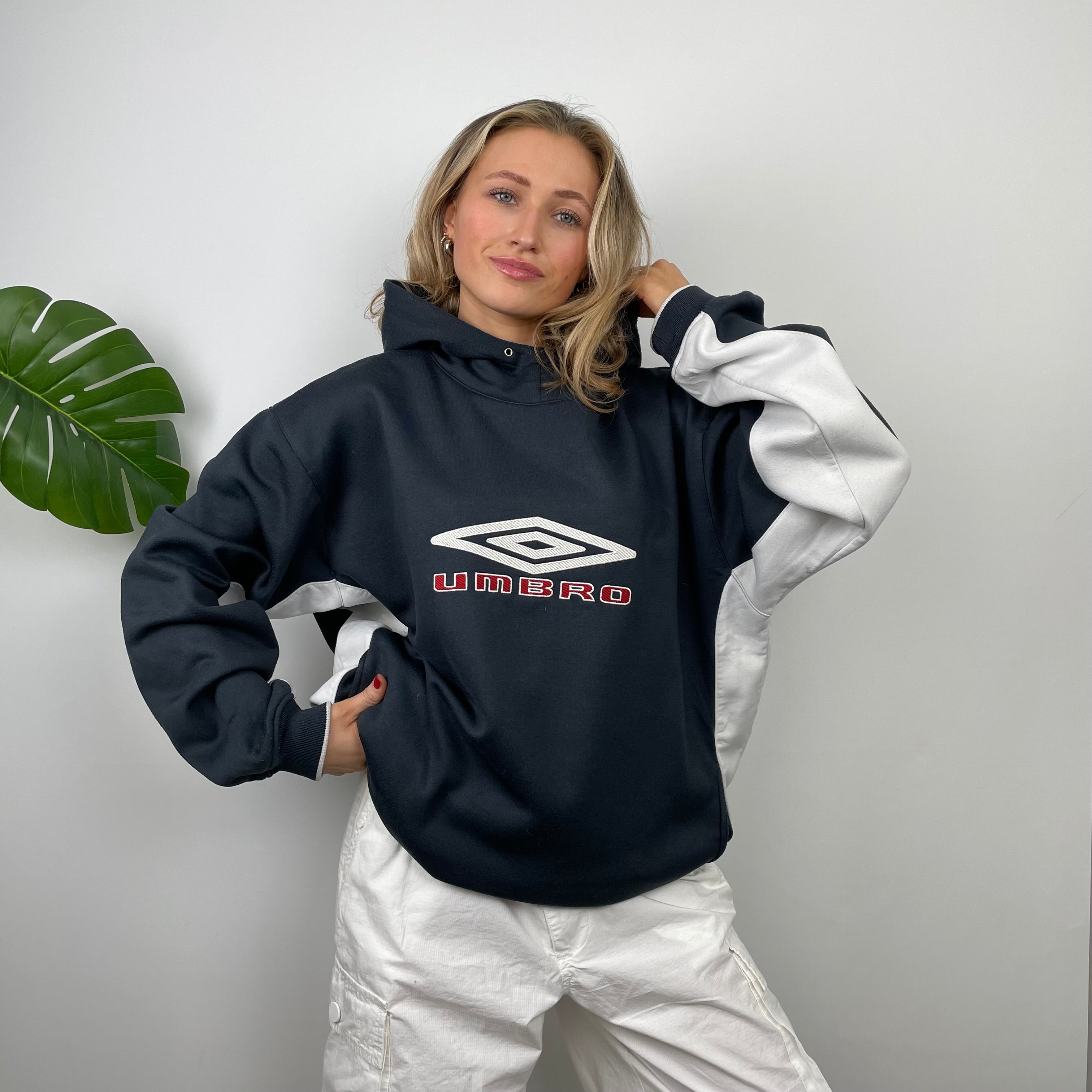 Umbro RARE Navy Embroidered Spell Out Hoodie (XL)