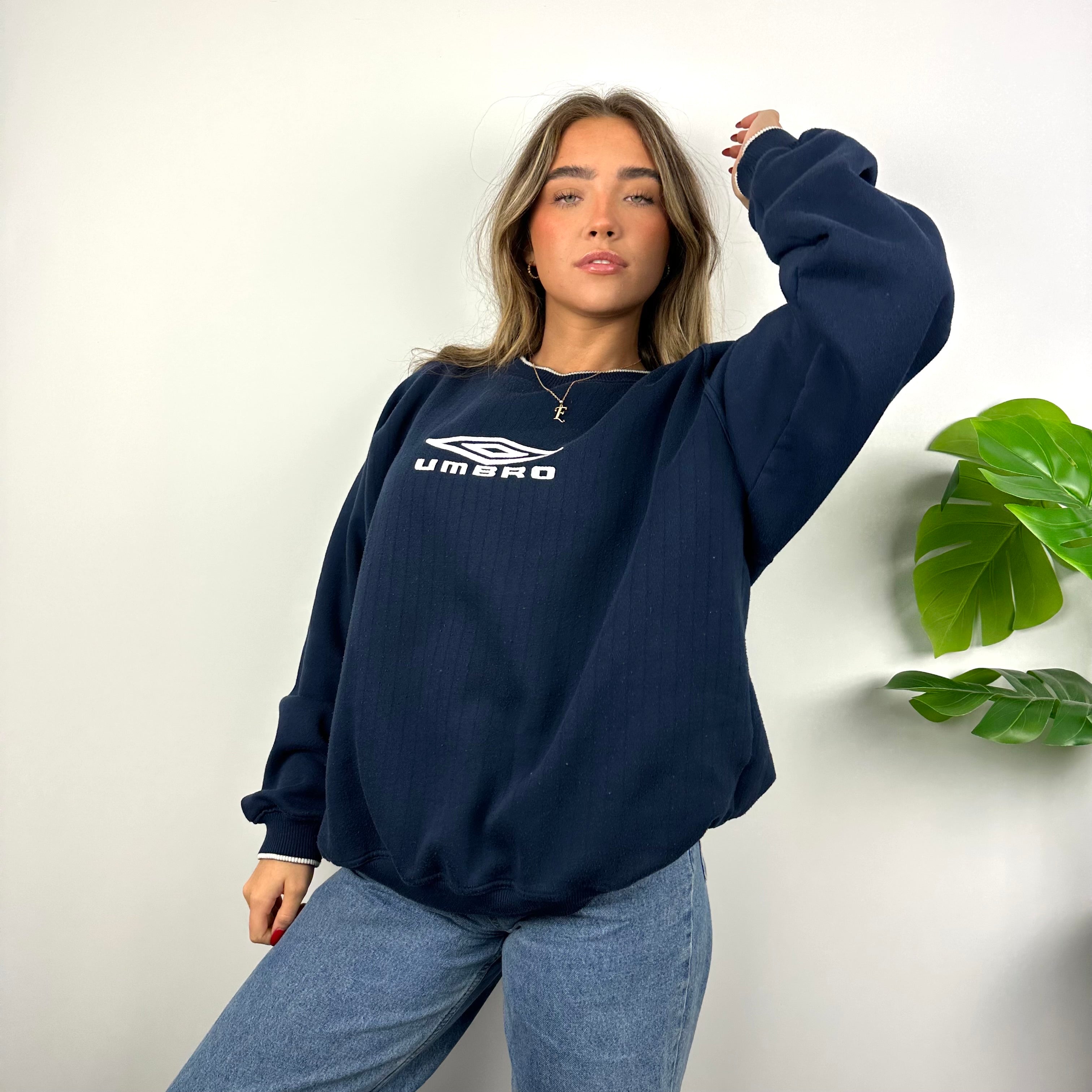 Umbro Navy Embroidered Spell Out Sweatshirt (XL)