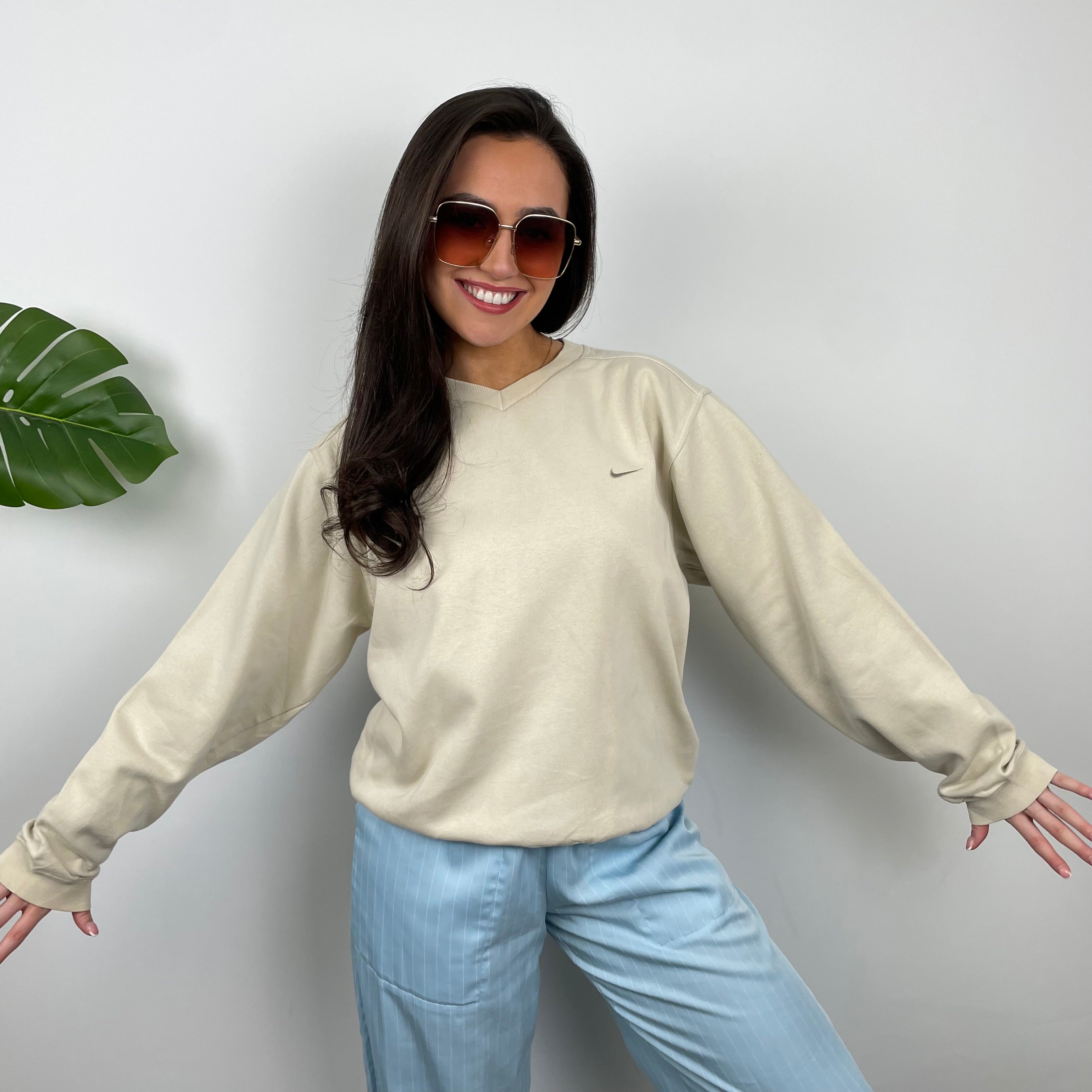 Nike Cream Embroidered Swoosh Sweatshirt (S)
