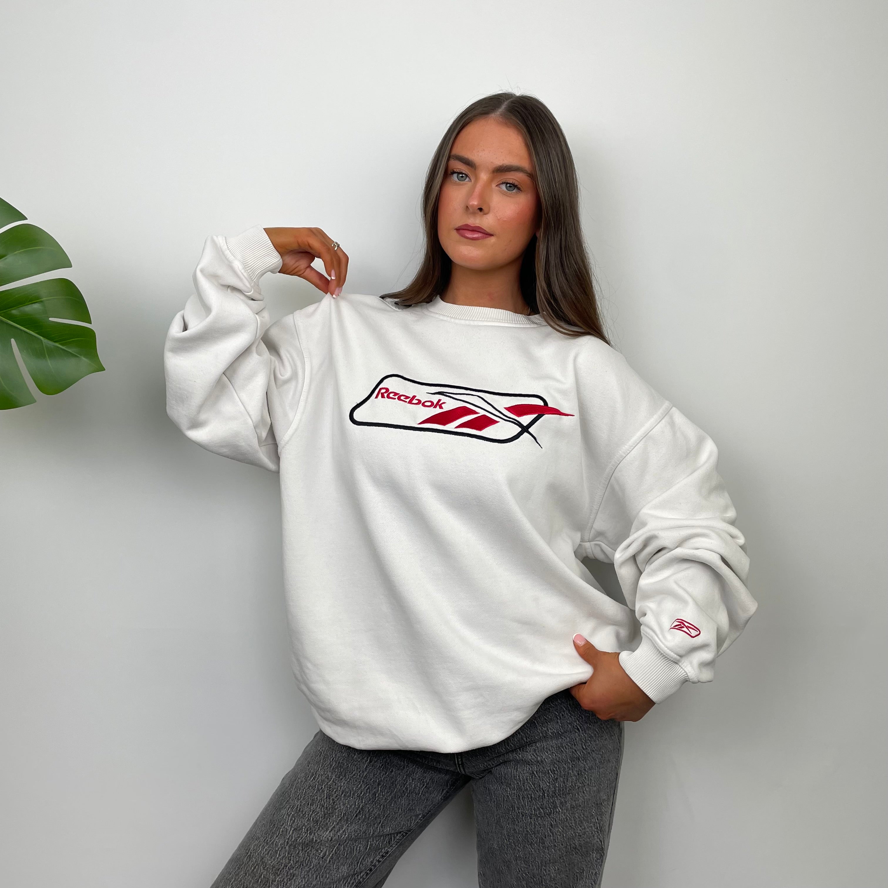 Reebok White Embroidered Spell Out Sweatshirt (L)