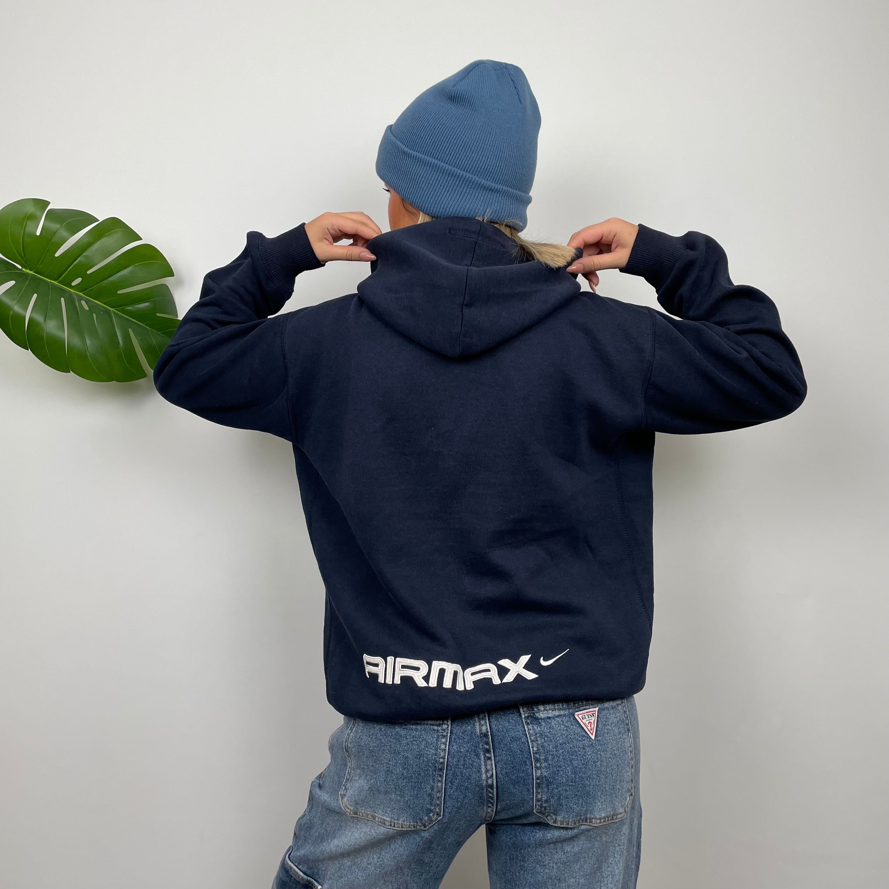 Nike Air Max ULTRA RARE Navy Embroidered Spell Out Zip Up Hoodie Jacket (S)