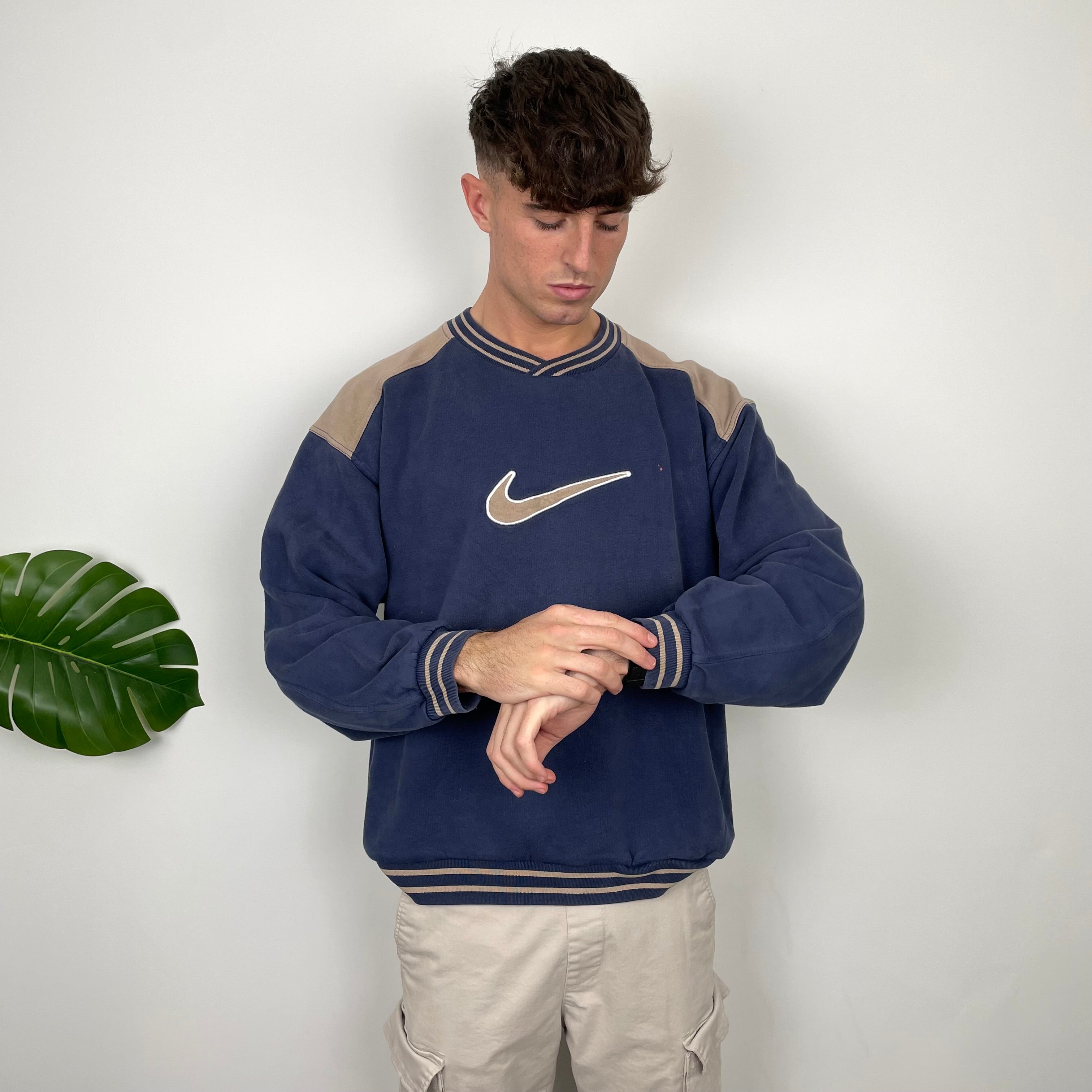 Nike Navy Embroidered Swoosh Sweatshirt (L)