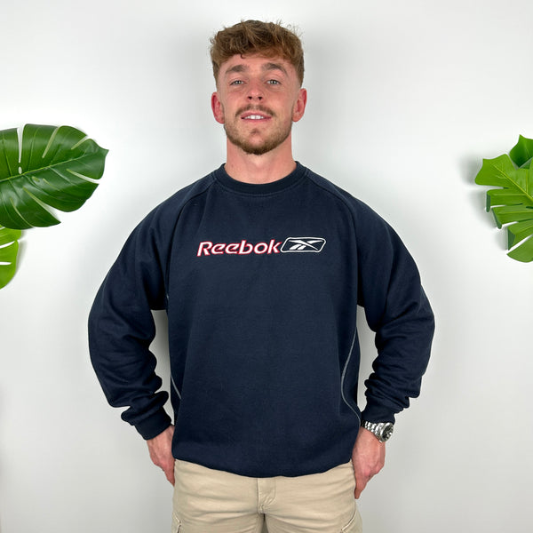 Reebok Navy Embroidered Spell Out Sweatshirt (M)