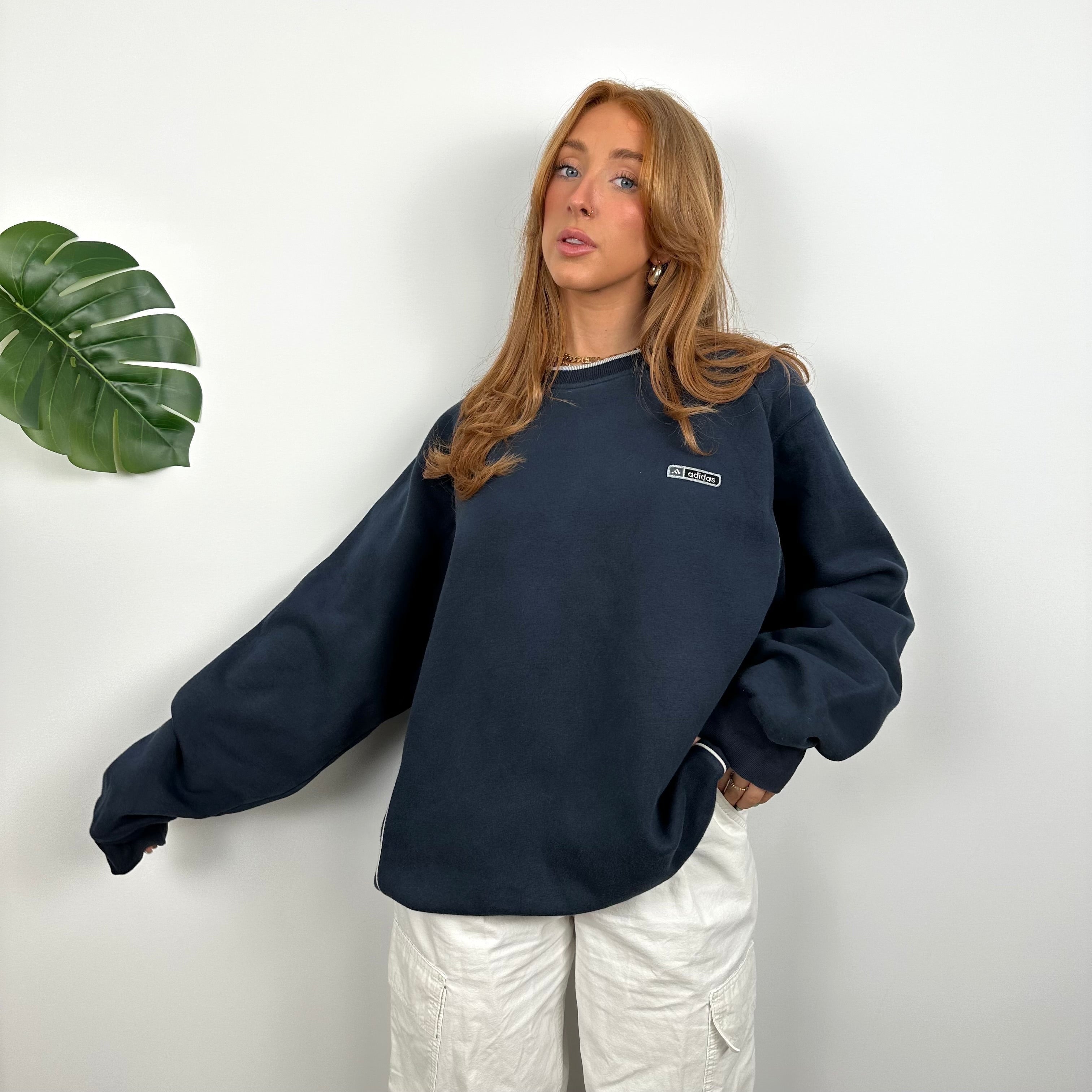 Adidas Navy Embroidered Spell Out Sweatshirt (XL)