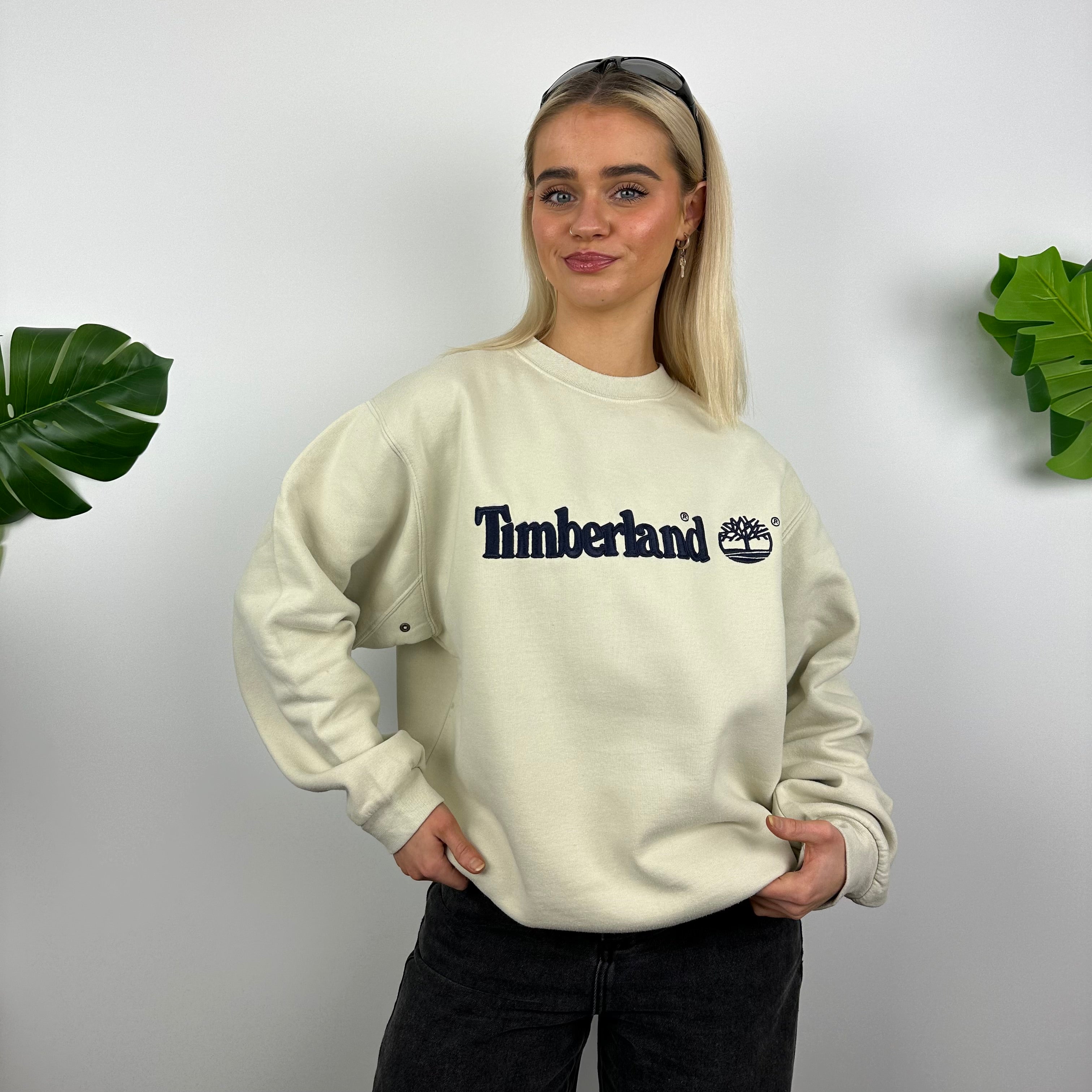 Timberland Cream Embroidered Spell Out Sweatshirt (M)