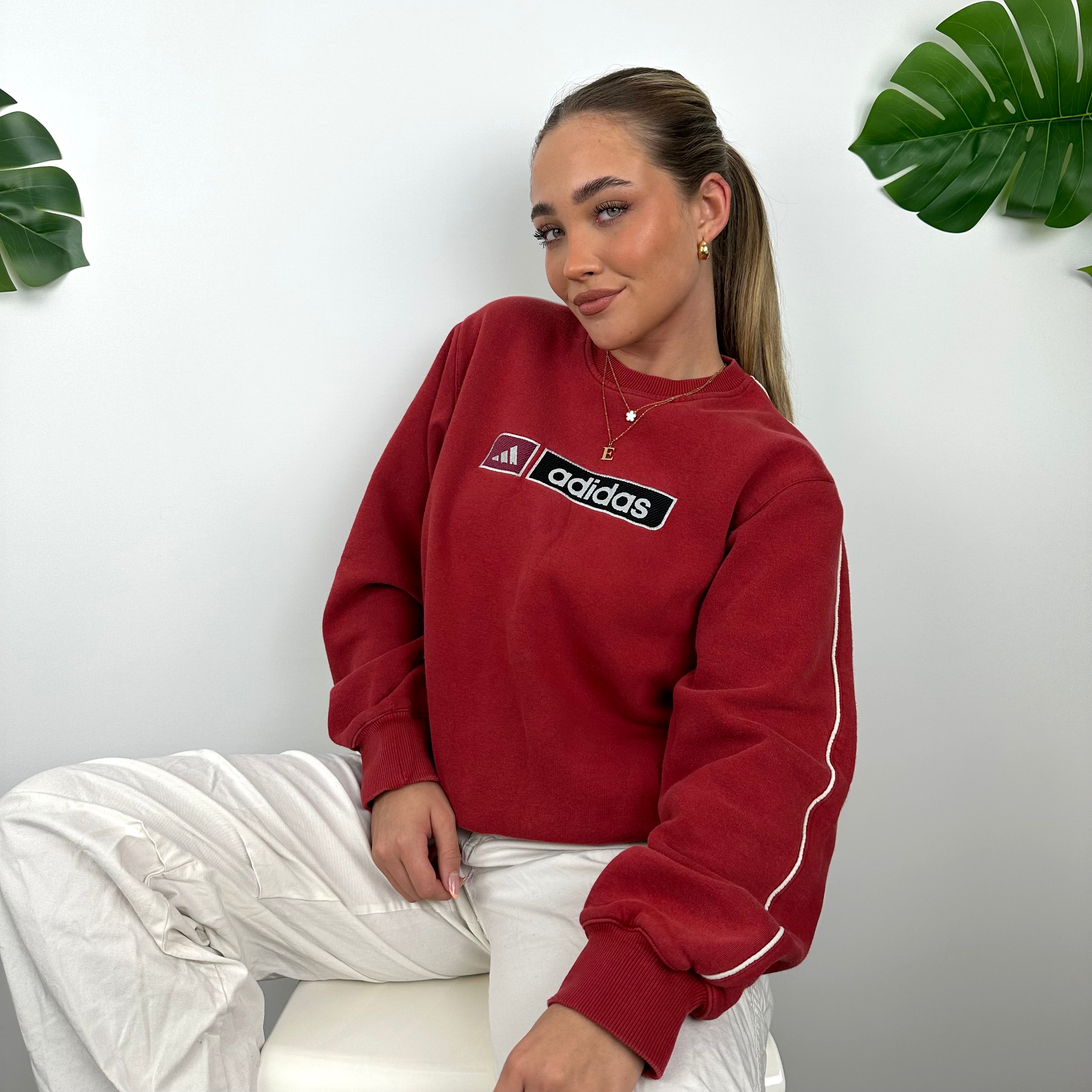 Adidas Red Embroidered Spell Out Sweatshirt (S)