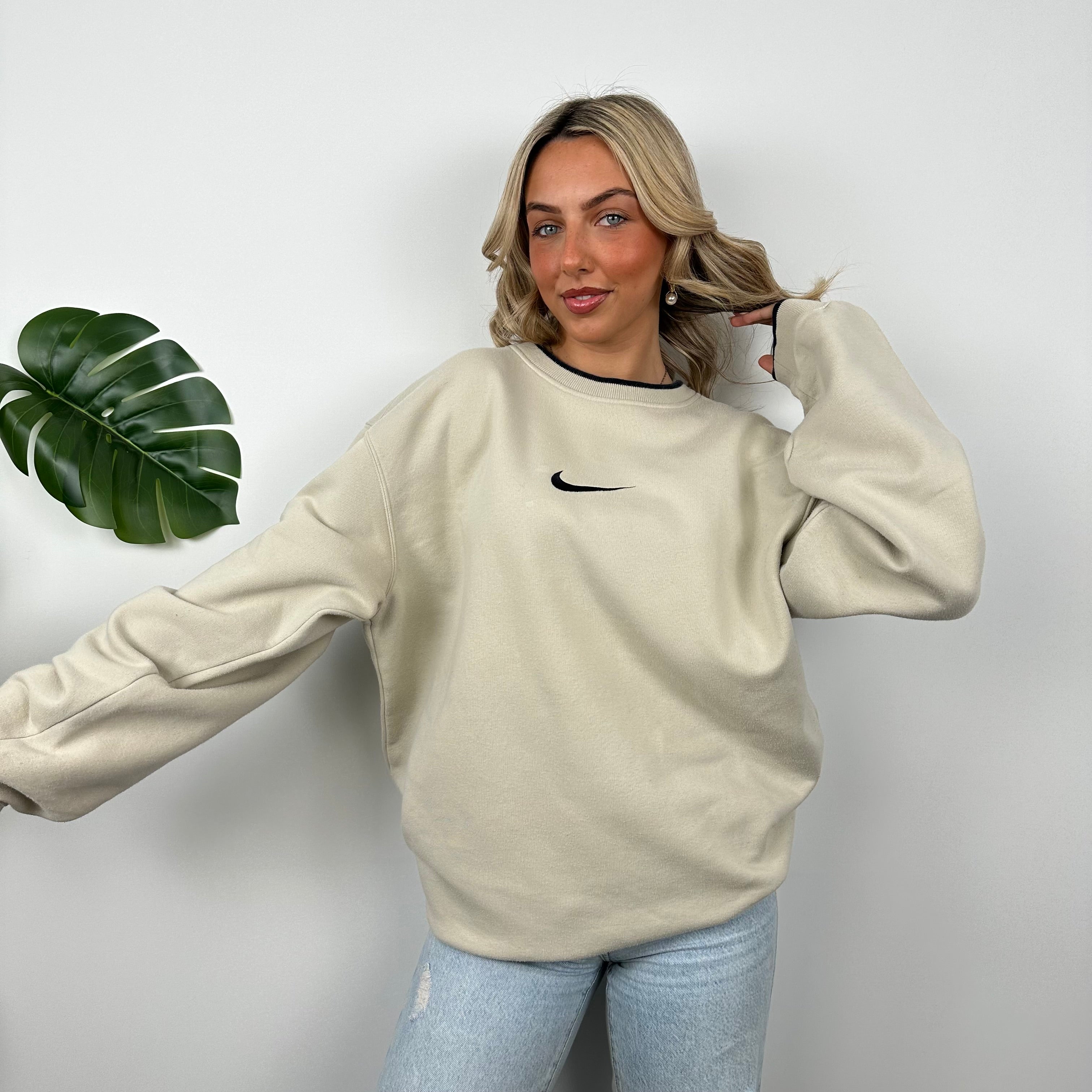 Nike Cream Embroidered Swoosh Sweatshirt (XL)