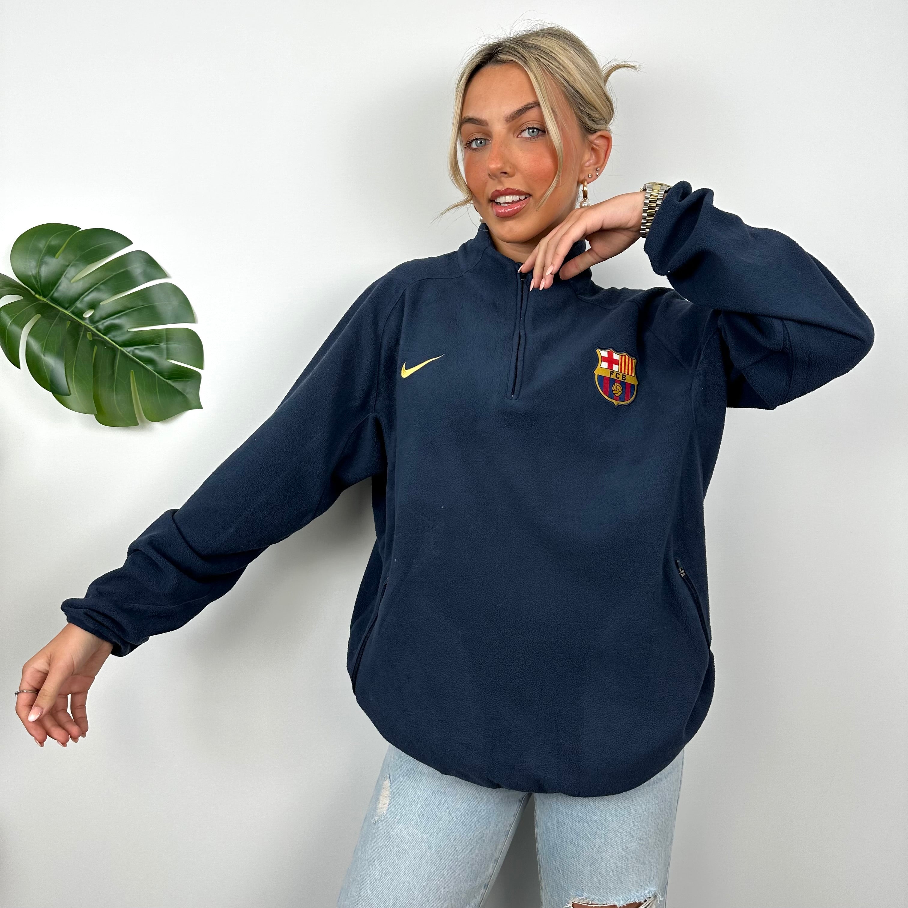 Nike x Barcelona FC RARE Embroidered Spell Out Fleece Quarter Zip (L)