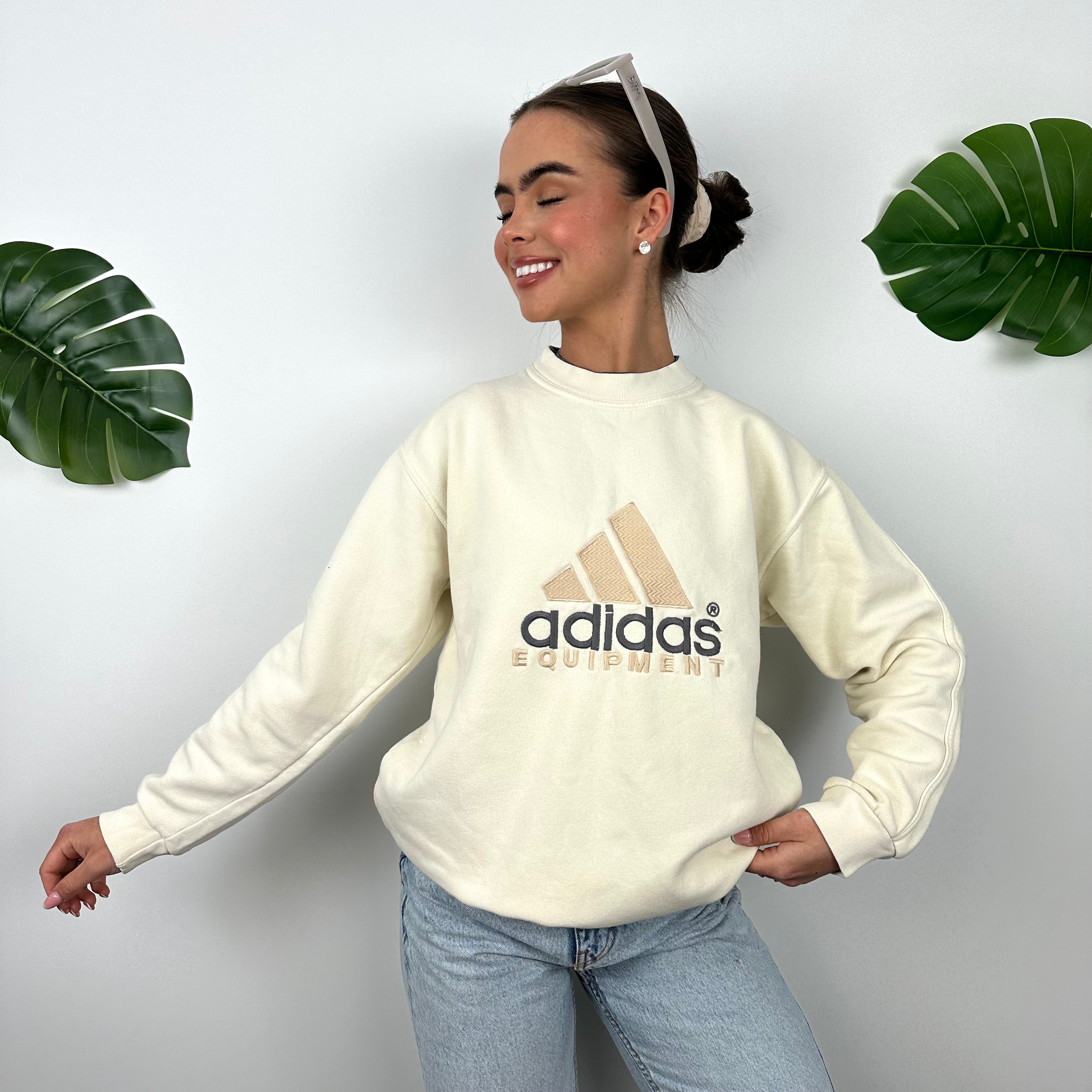 Adidas Equipment RARE Cream Embroidered Spell Out Sweatshirt (M)