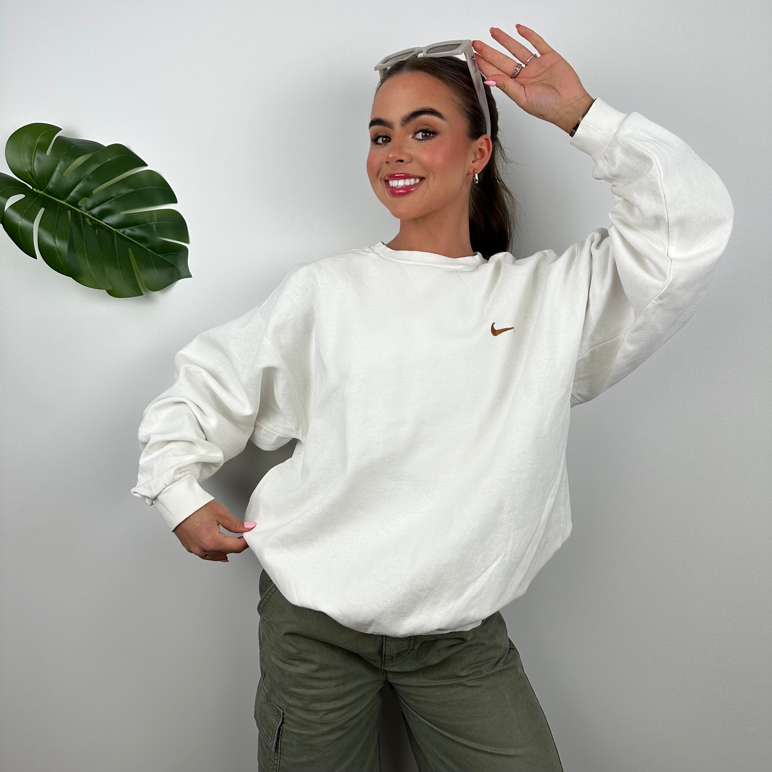 Nike White Embroidered Swoosh Sweatshirt (L)