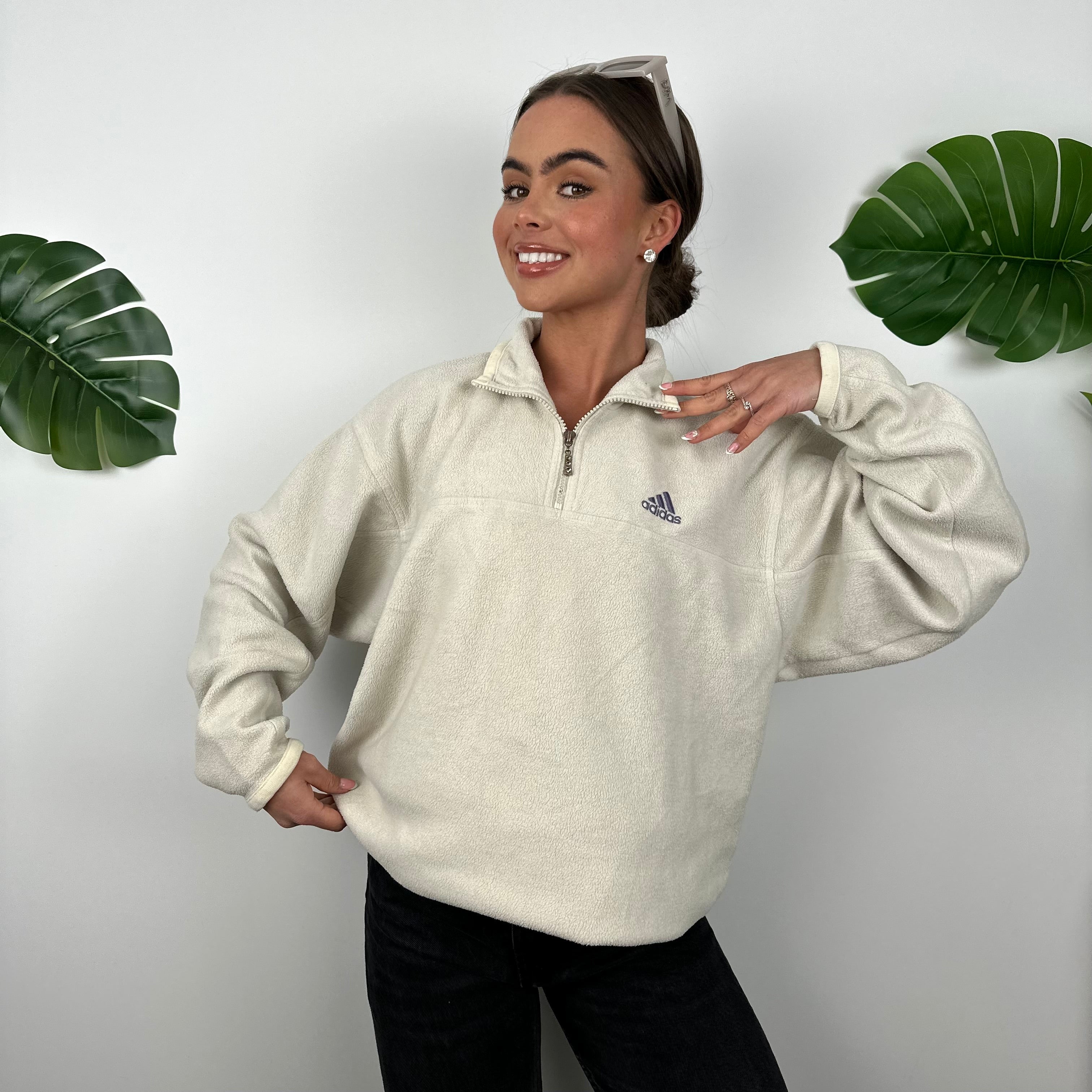 Adidas Cream Teddy Bear Fleece Quarter Zip Sweatshirt (L)