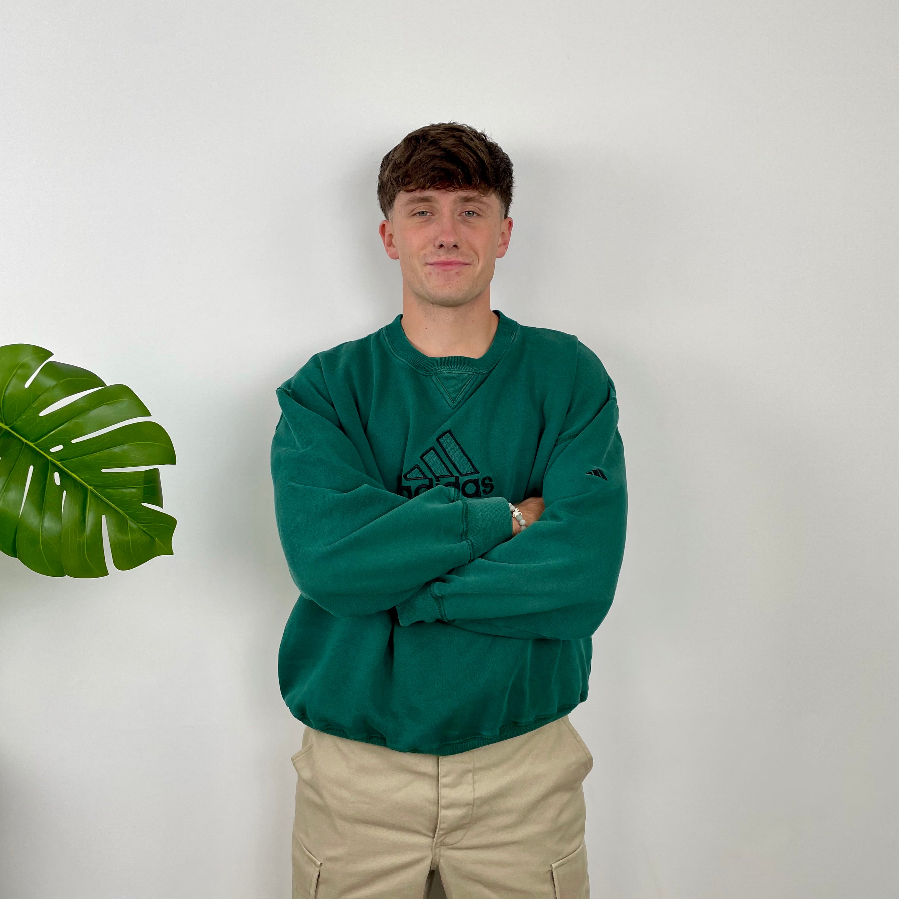 Adidas RARE Green Embroidered Spell Out Sweatshirt (S)