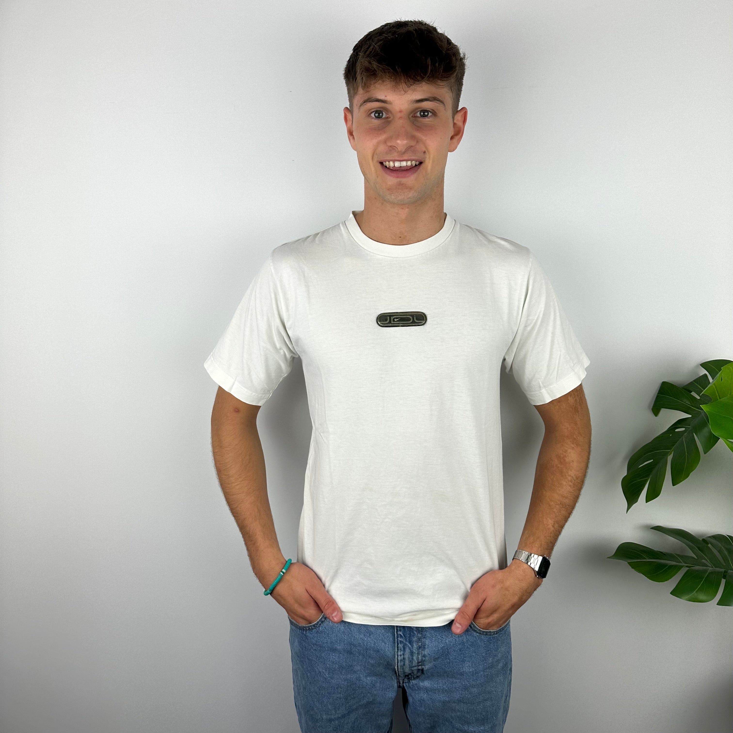 Nike RARE White Embroidered Swoosh T Shirt (M)
