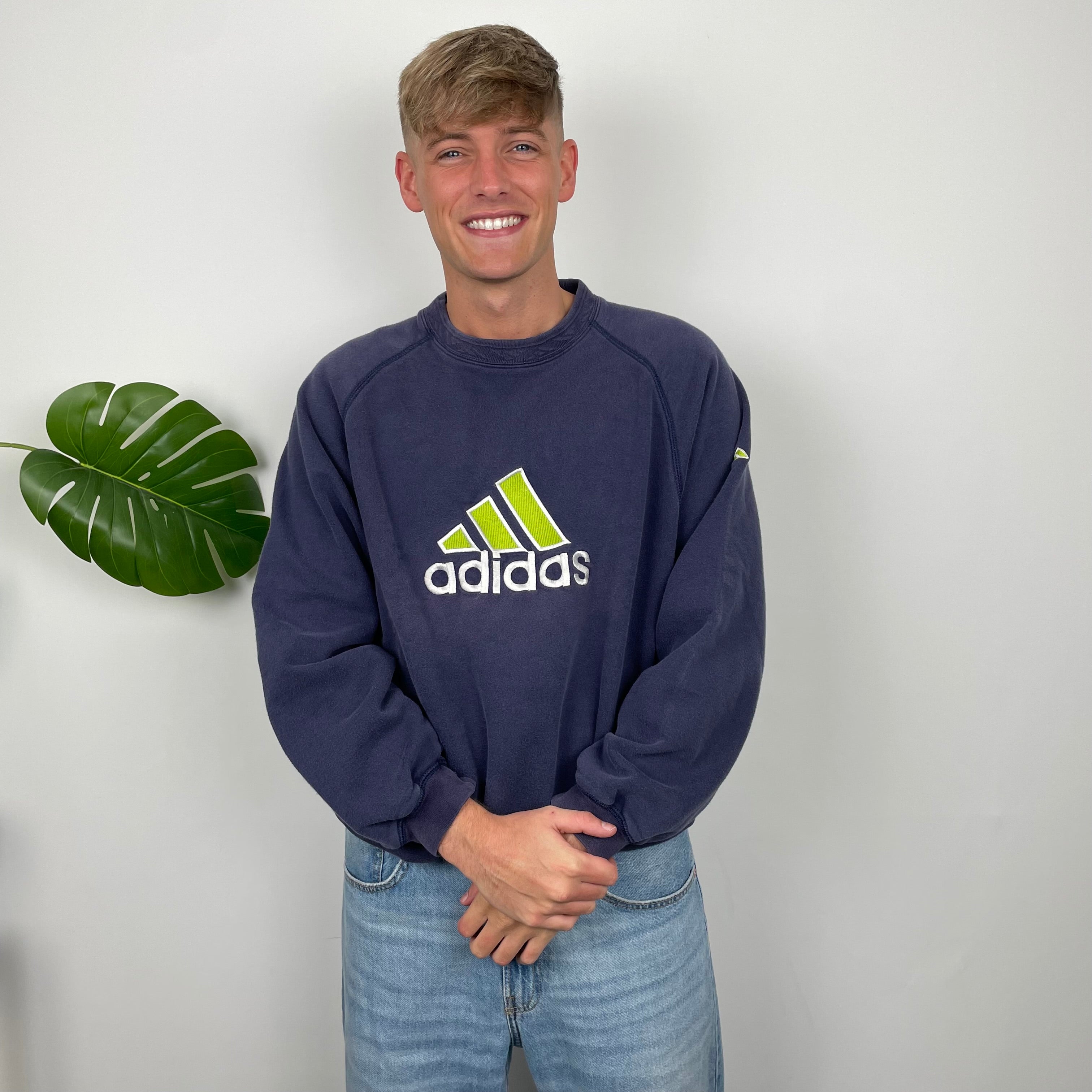 Adidas Navy Embroidered Spell Out Sweatshirt (L)