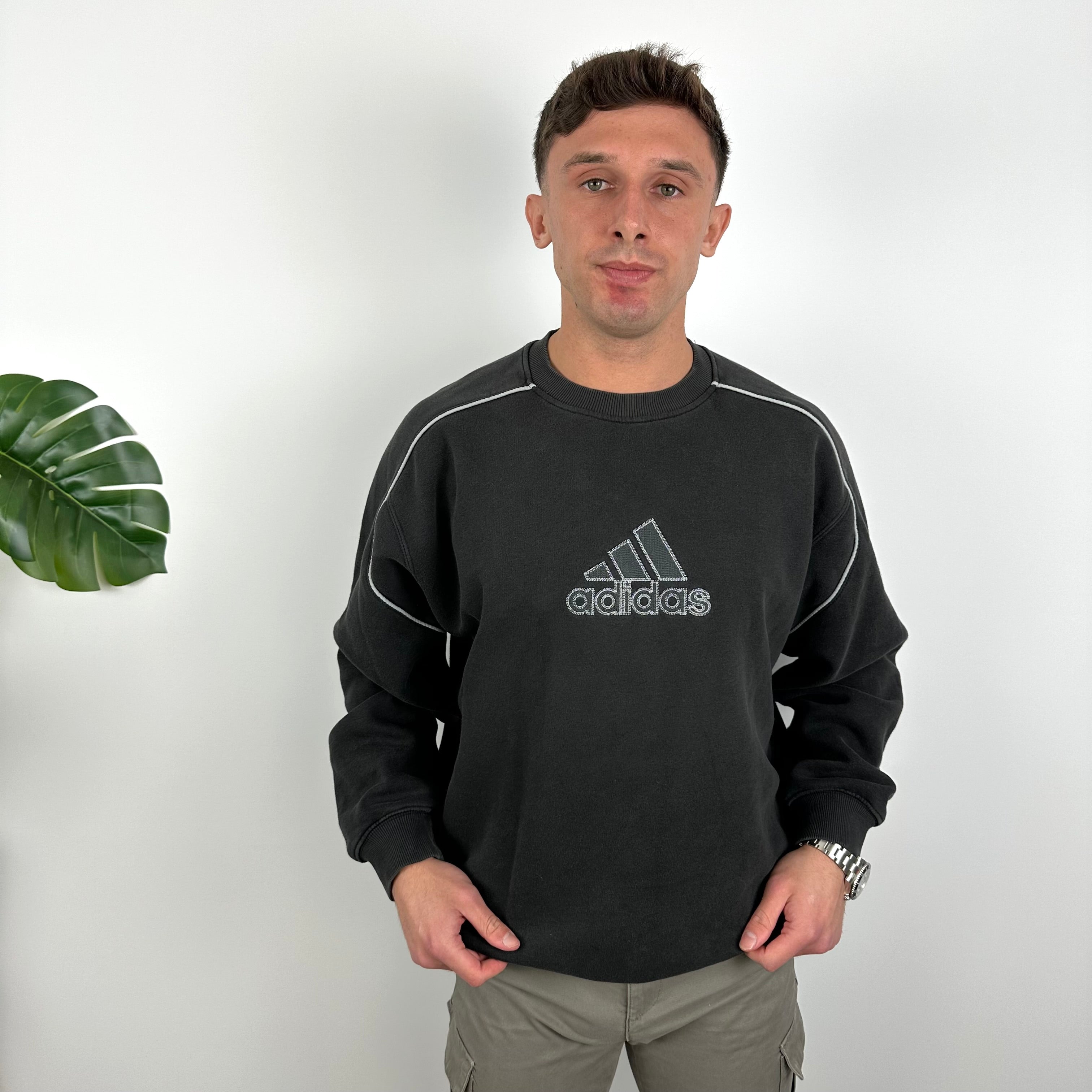 Adidas Black Embroidered Spell Out Sweatshirt (M)