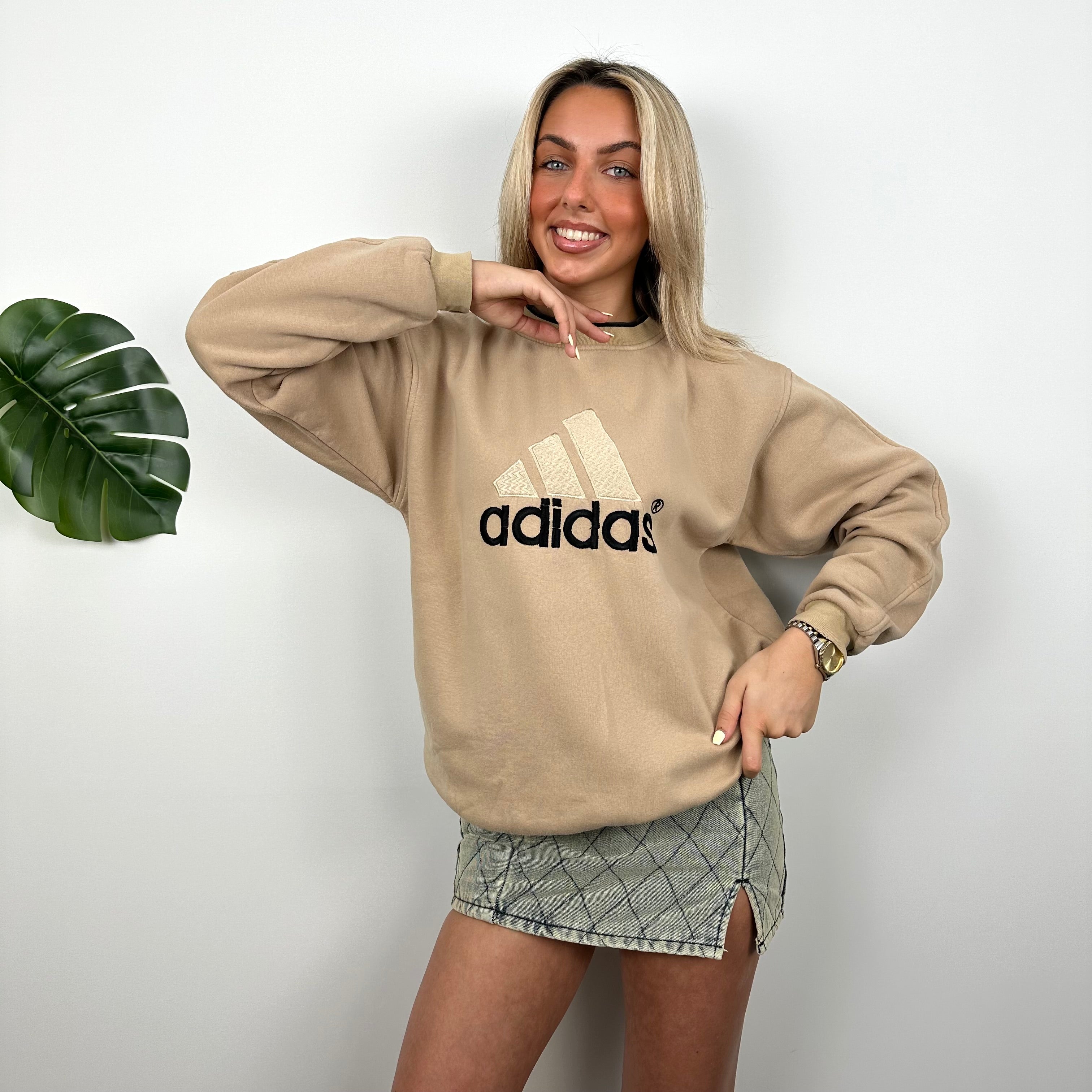 Adidas Coffee Embroidered Spell Out Sweatshirt (M)