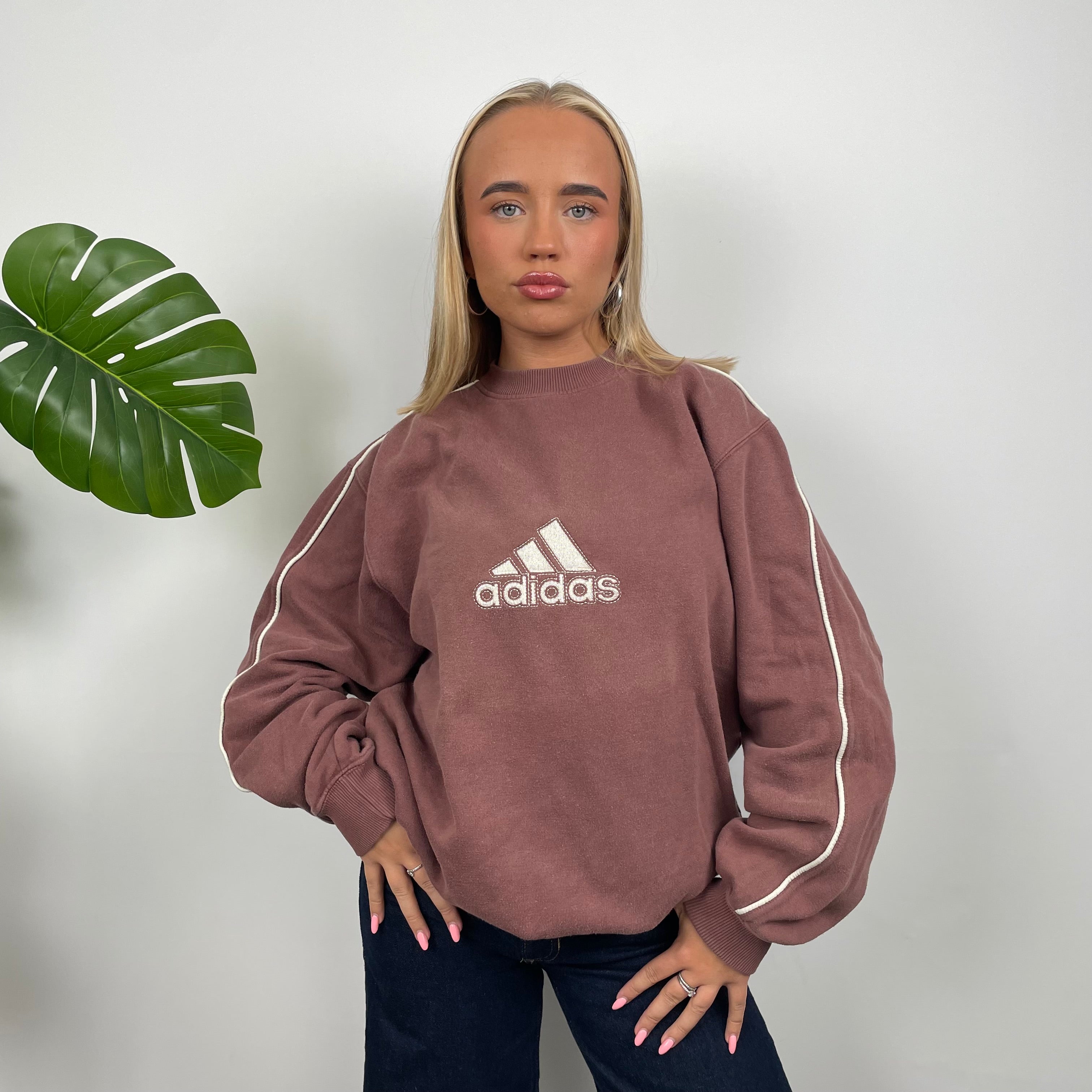 Adidas Maroon Embroidered Spell Out Sweatshirt (L)