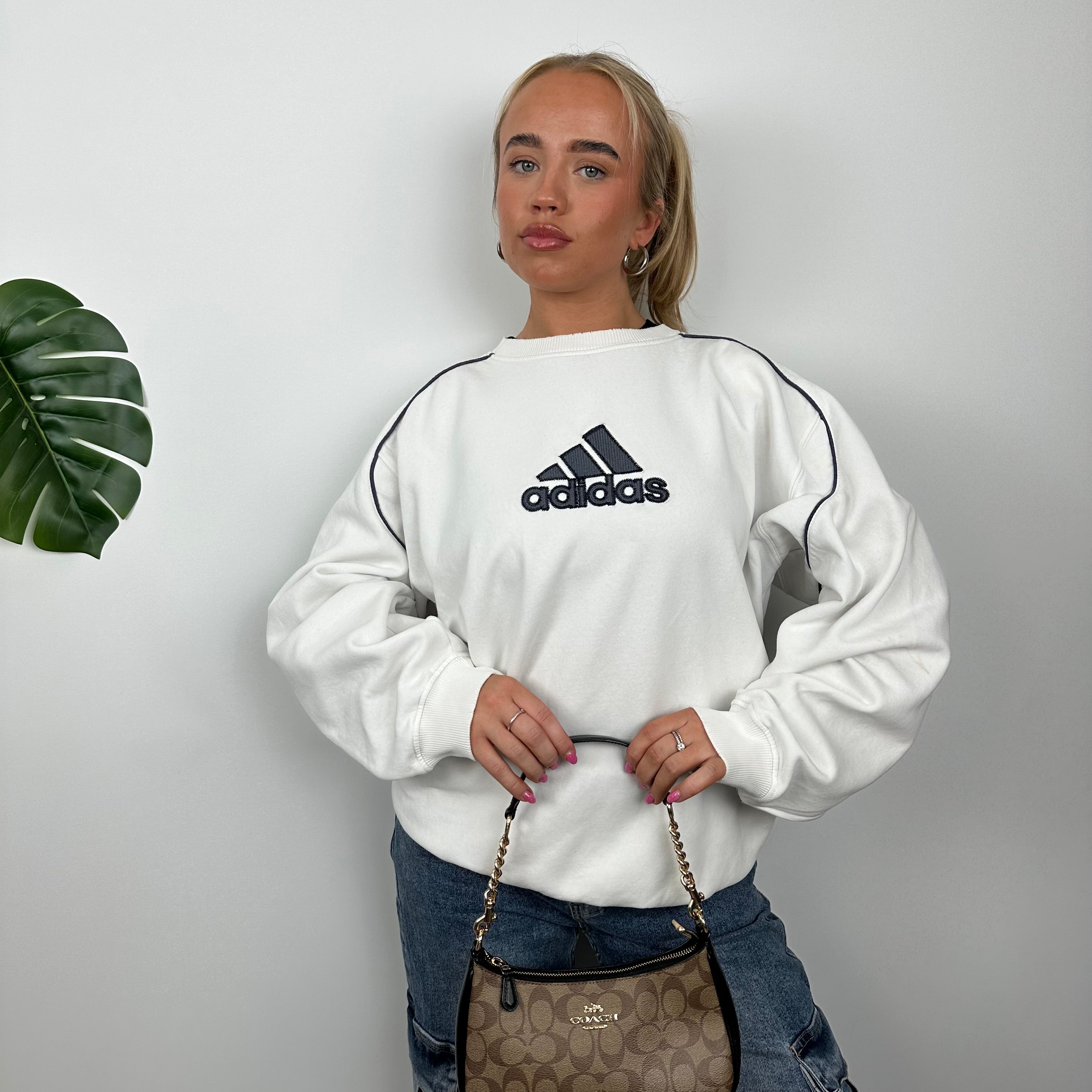 Adidas White Embroidered Spell Out Sweatshirt (L)