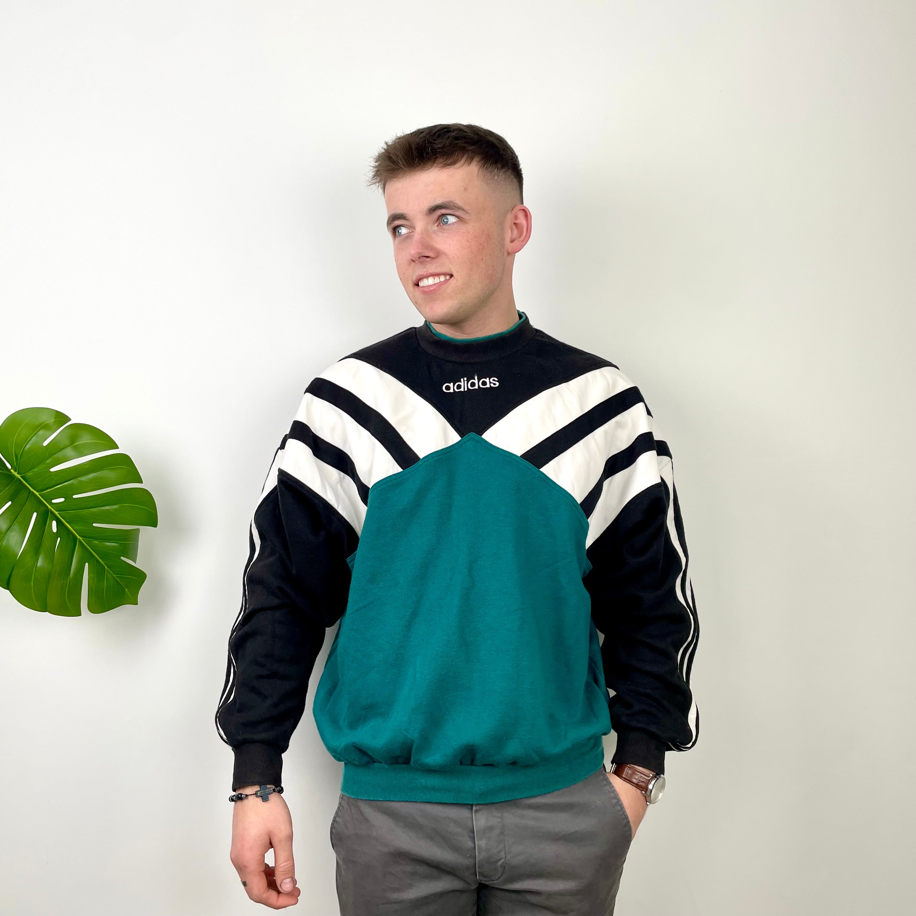 Adidas Embroidered Spell Out Colour Block Sweatshirt (L)
