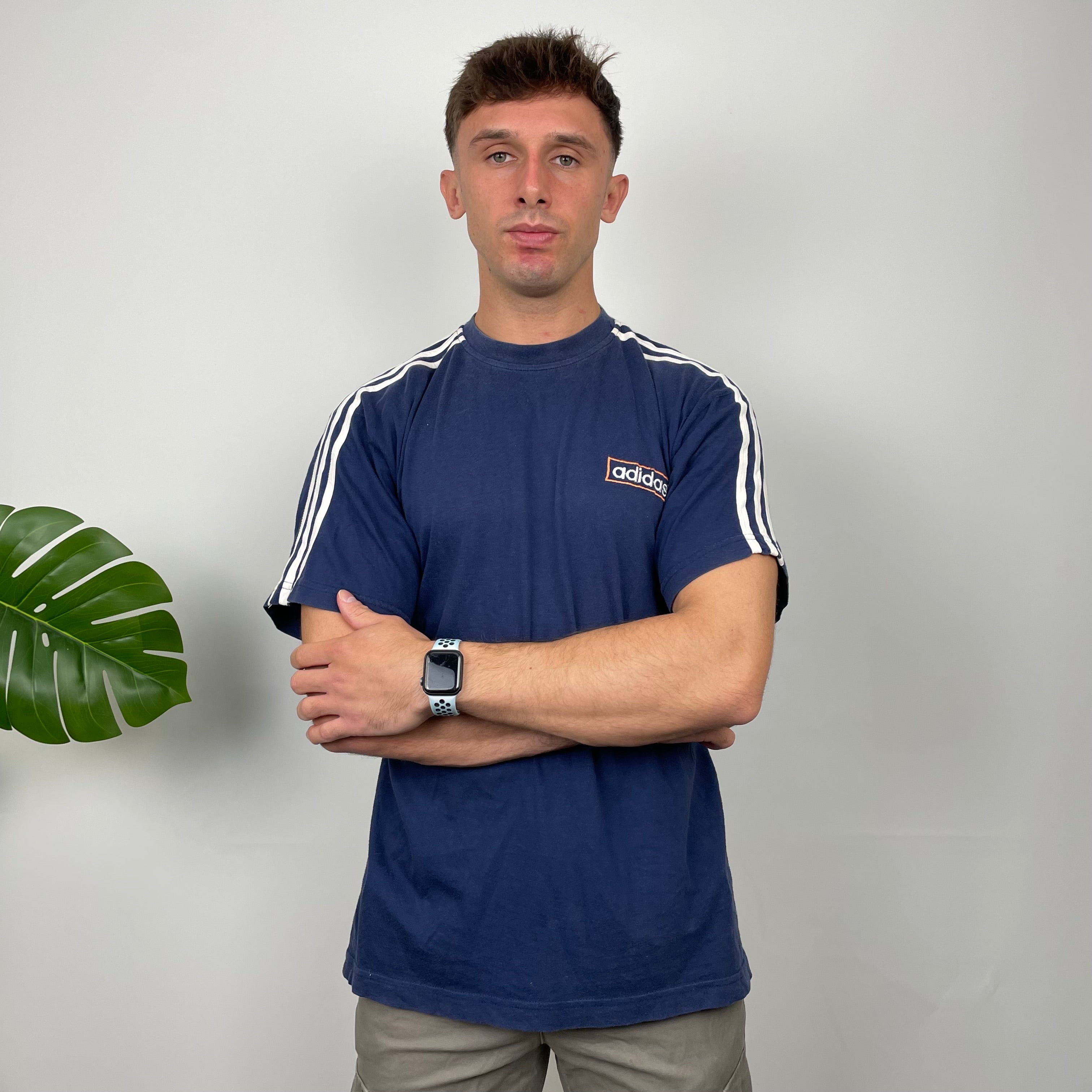 Adidas Navy Embroidered Spell Out T Shirt (M)