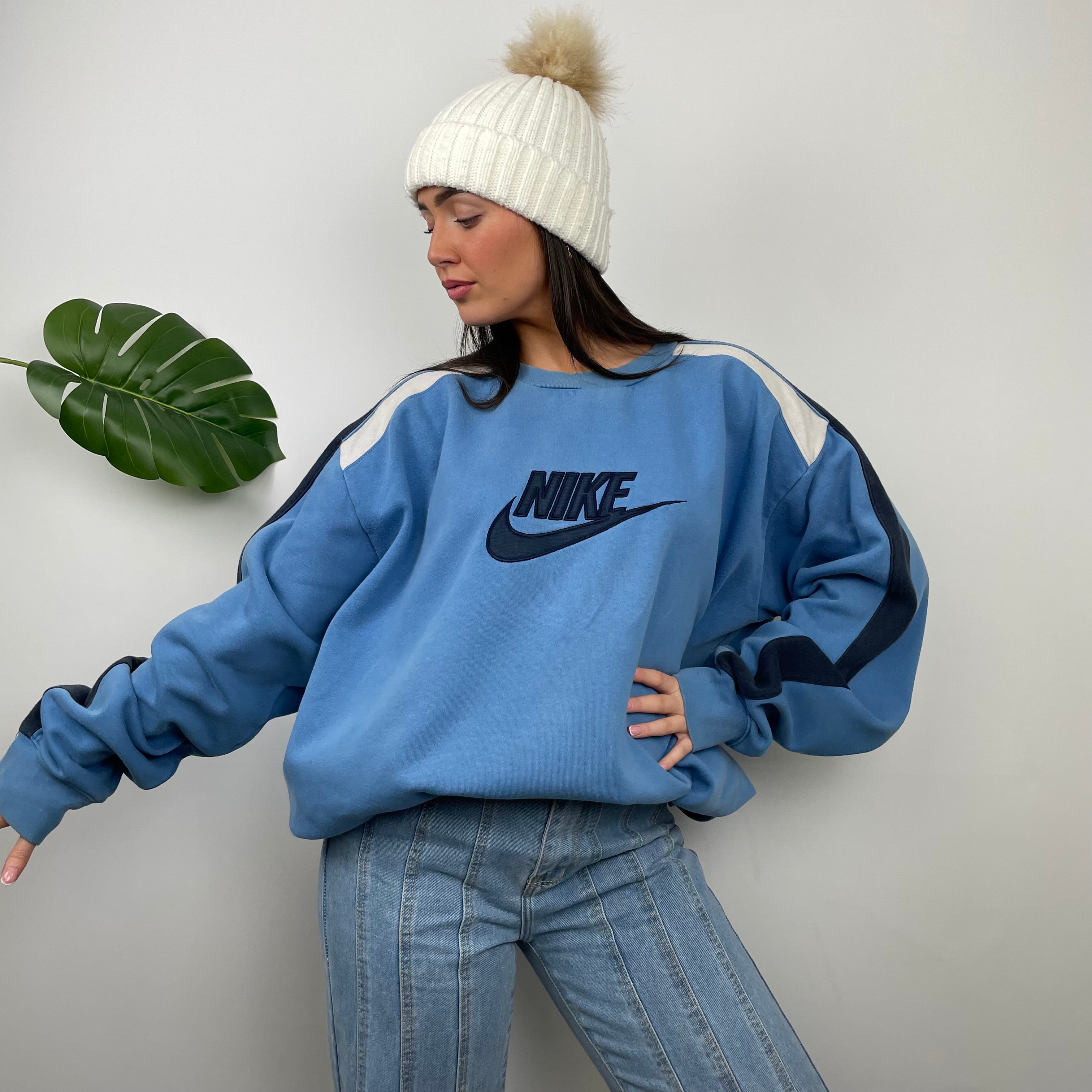 Nike Baby Blue Embroidered Spell Out Sweatshirt (XXL)