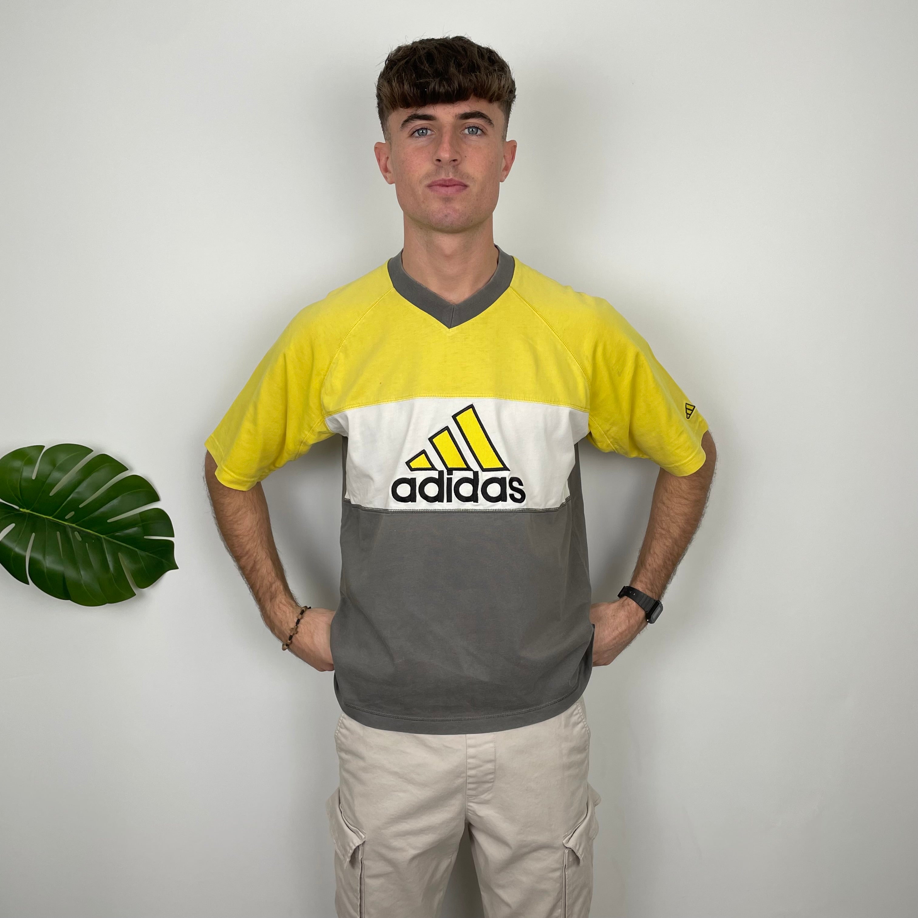 Adidas RARE Yellow & Grey Embroidered Spell Out T Shirt (L)