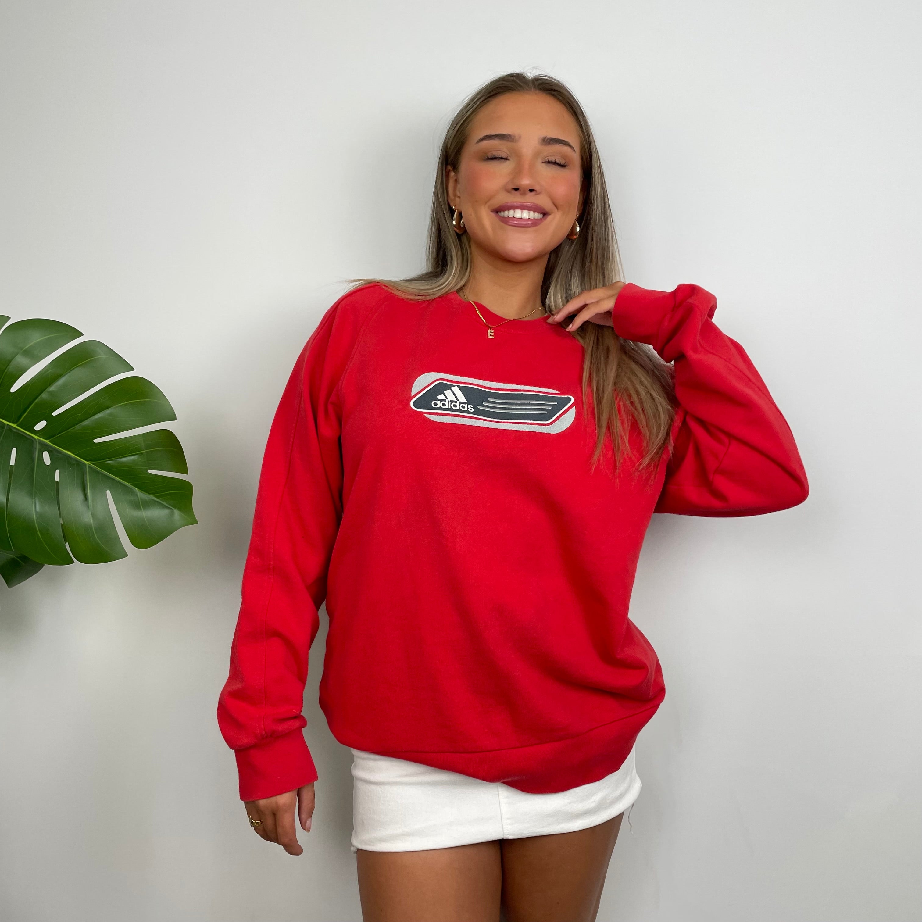 Adidas Red Embroidered Spell Out Sweatshirt (M)