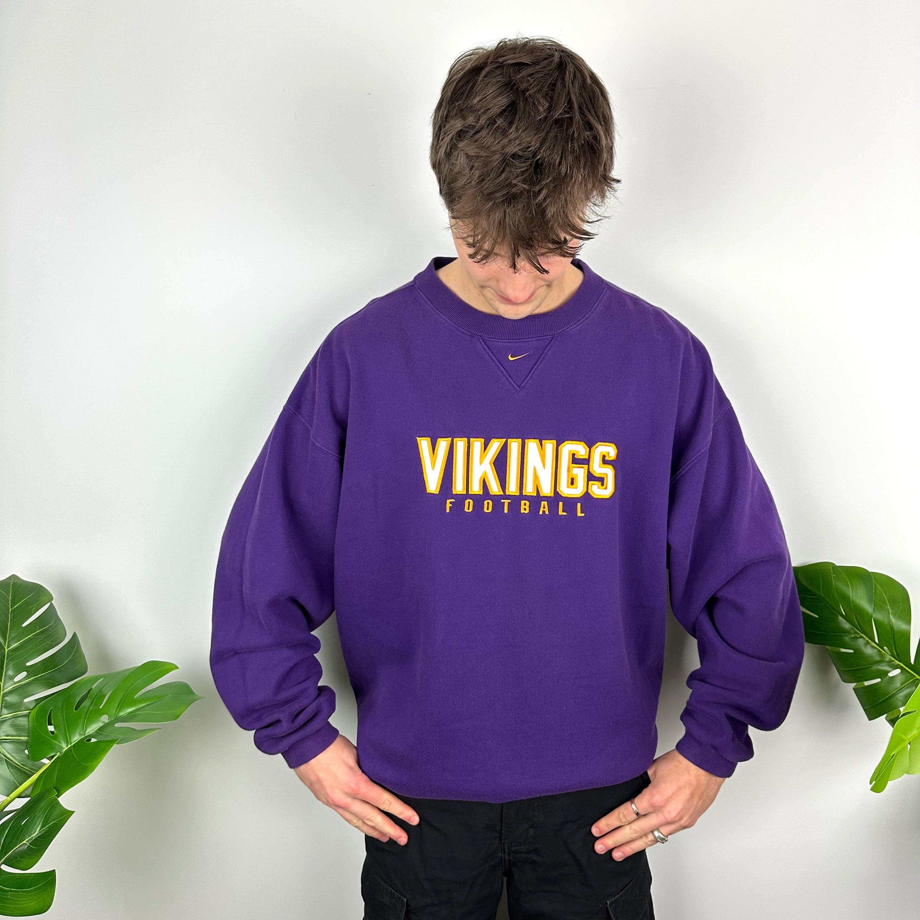 Nike x Minnesota Vikings Purple Embroidered Spell Out Sweatshirt (XL)