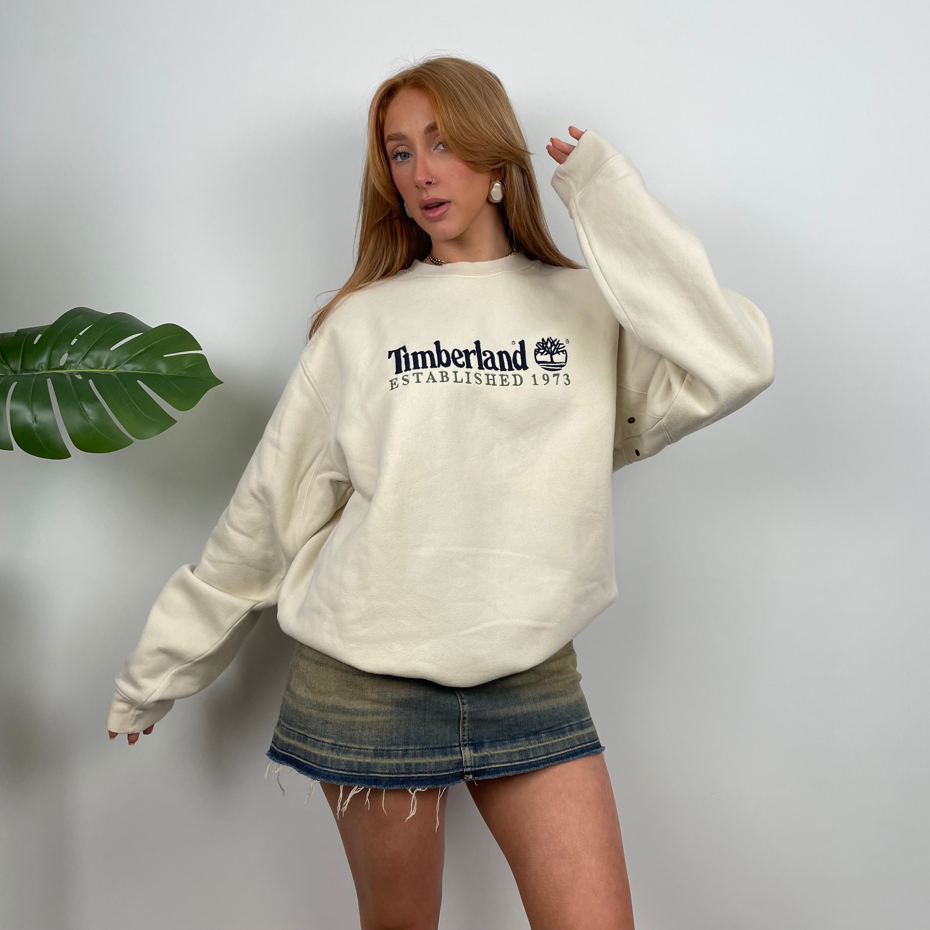 Timberland Cream Embroidered Spell Out Sweatshirt (L)