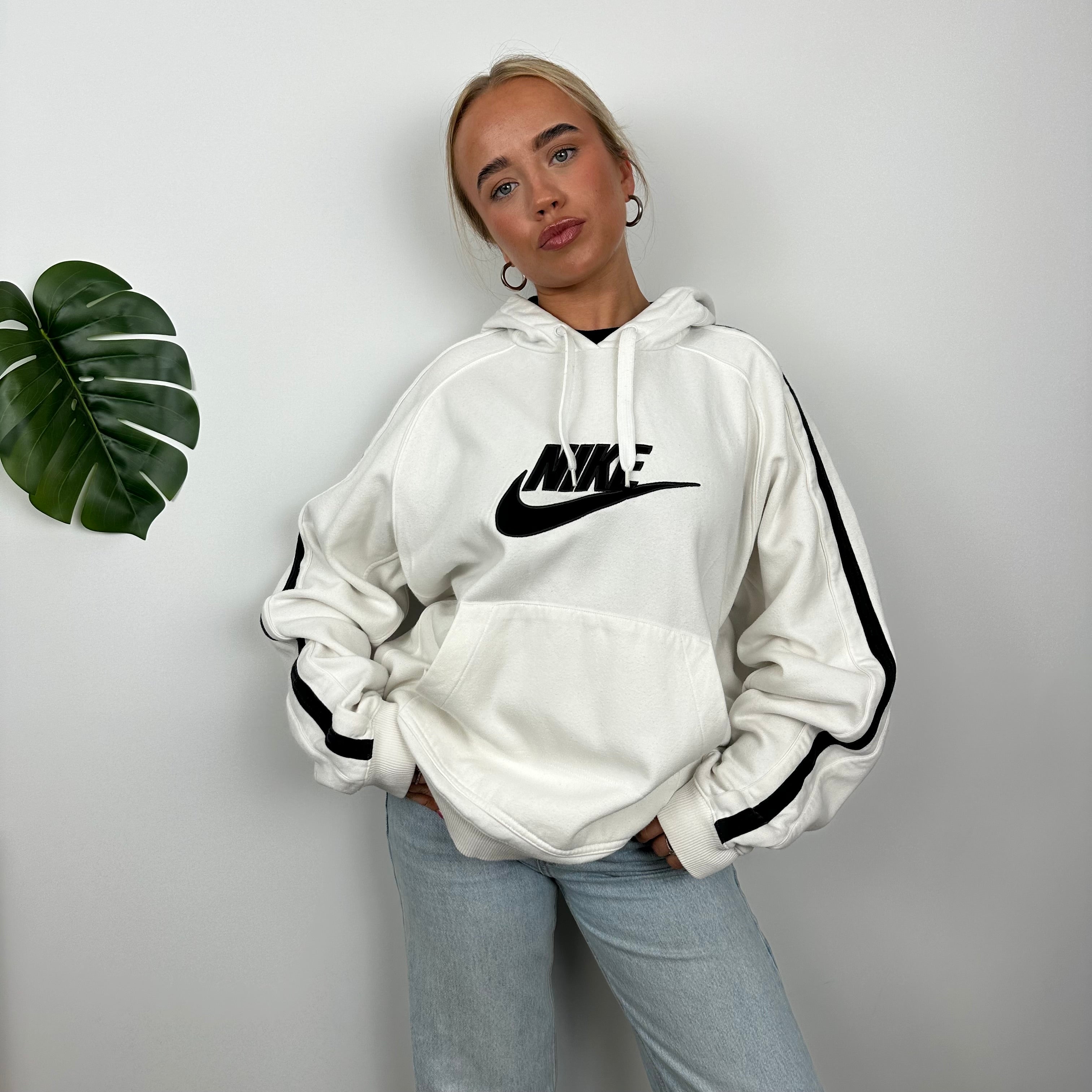 Nike RARE White Embroidered Spell out Hoodie (XL)