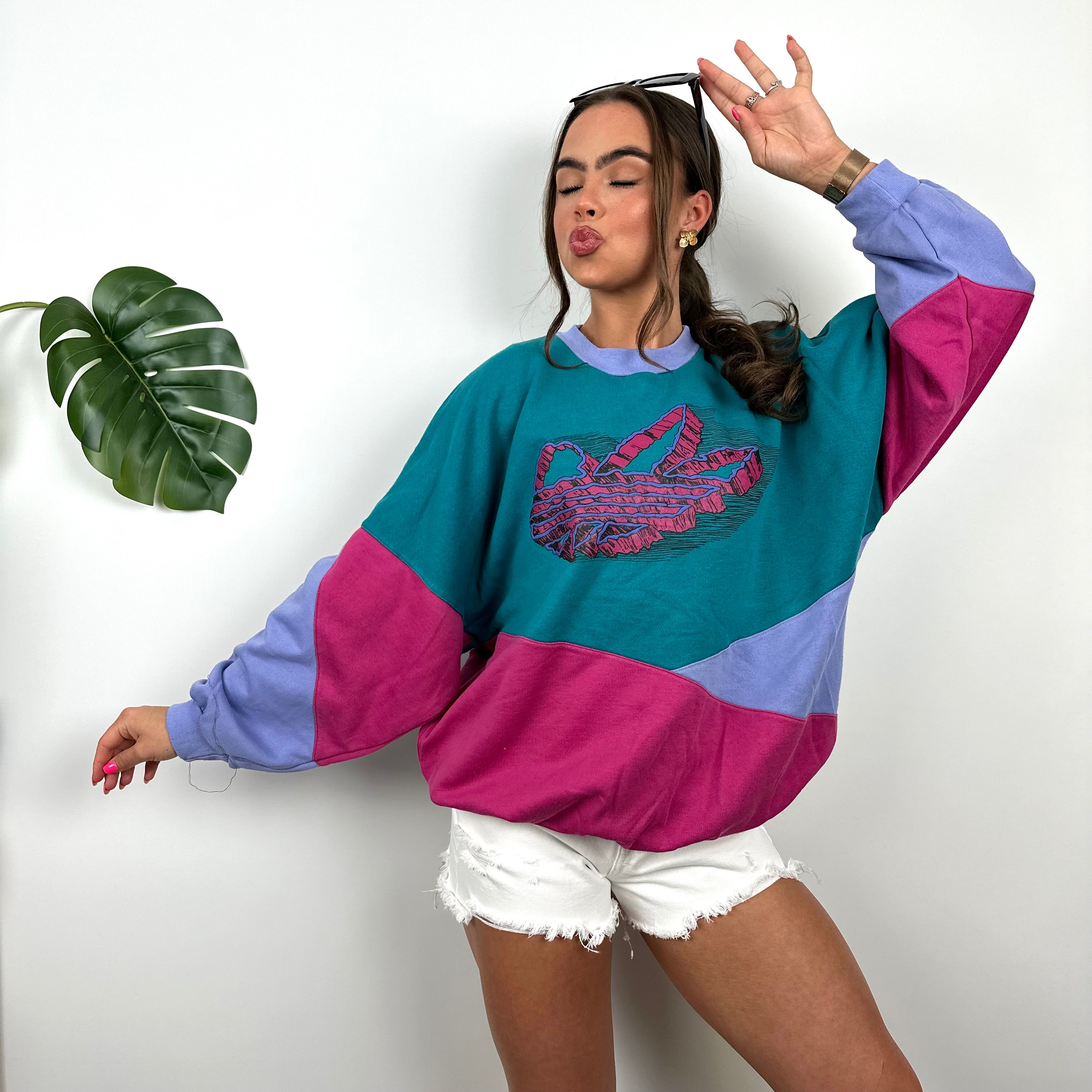 Adidas Turquoise Colour Block Sweatshirt (S)