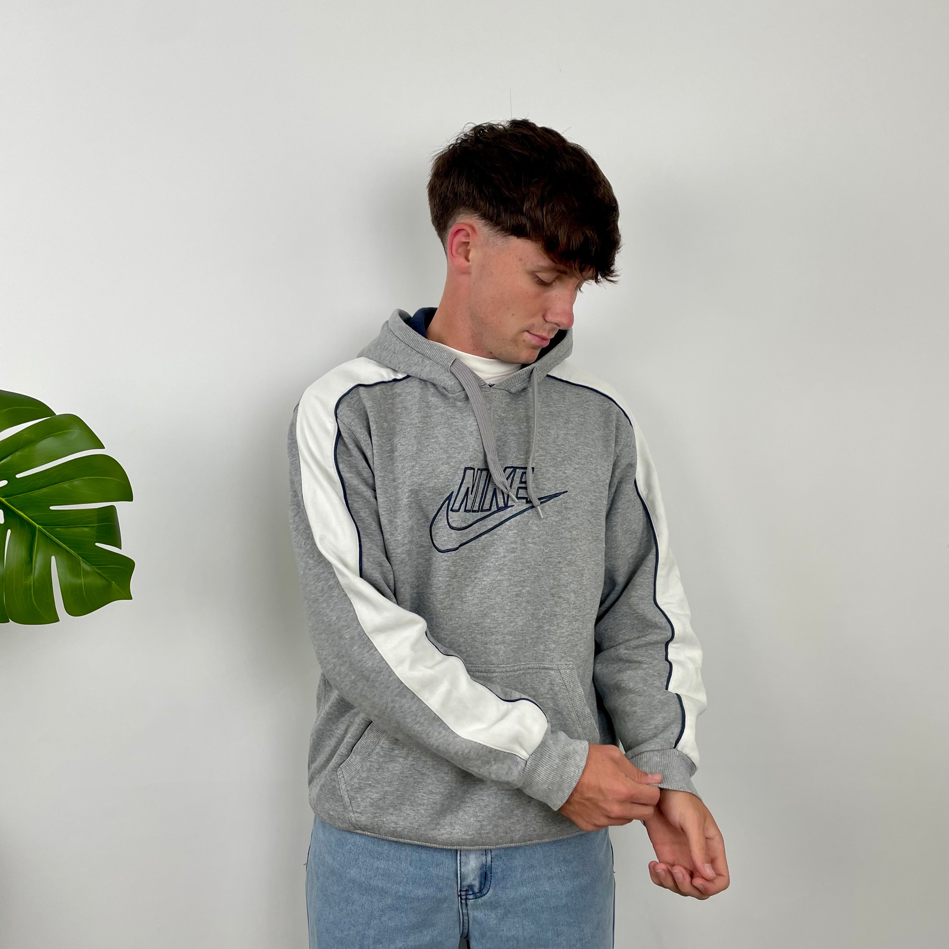 Nike Grey Embroidered Spell Out Hoodie (M)