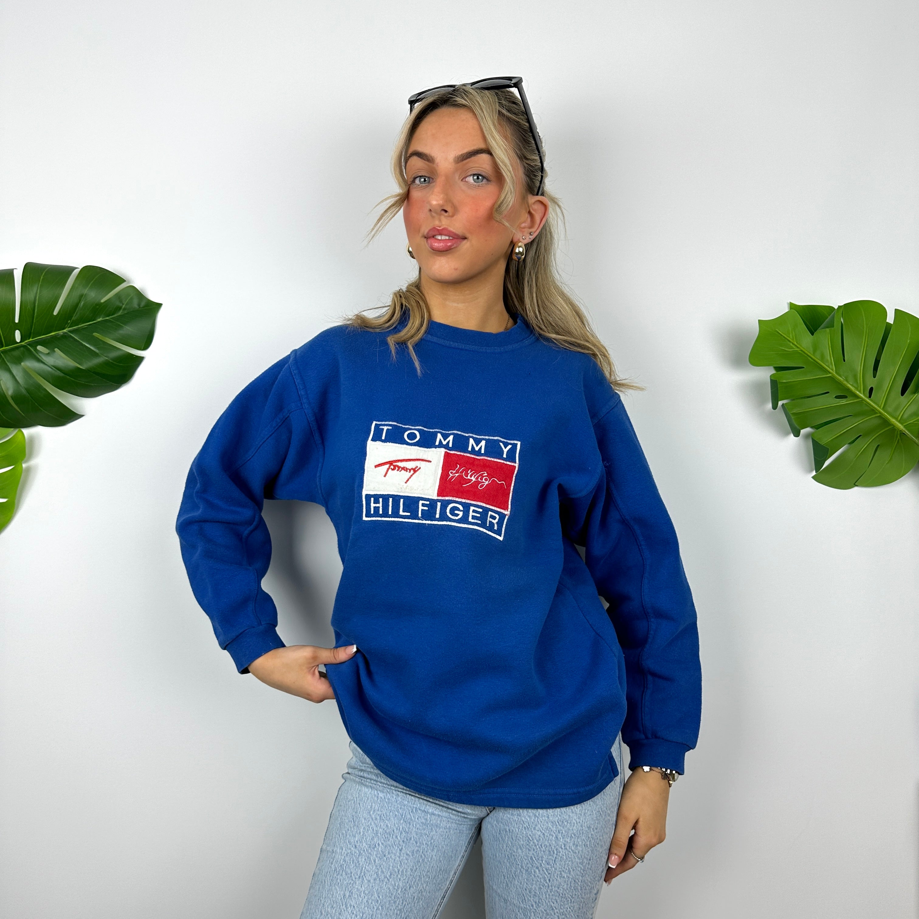 Tommy Hilfiger Blue Embroidered Spell Out Sweatshirt (M)