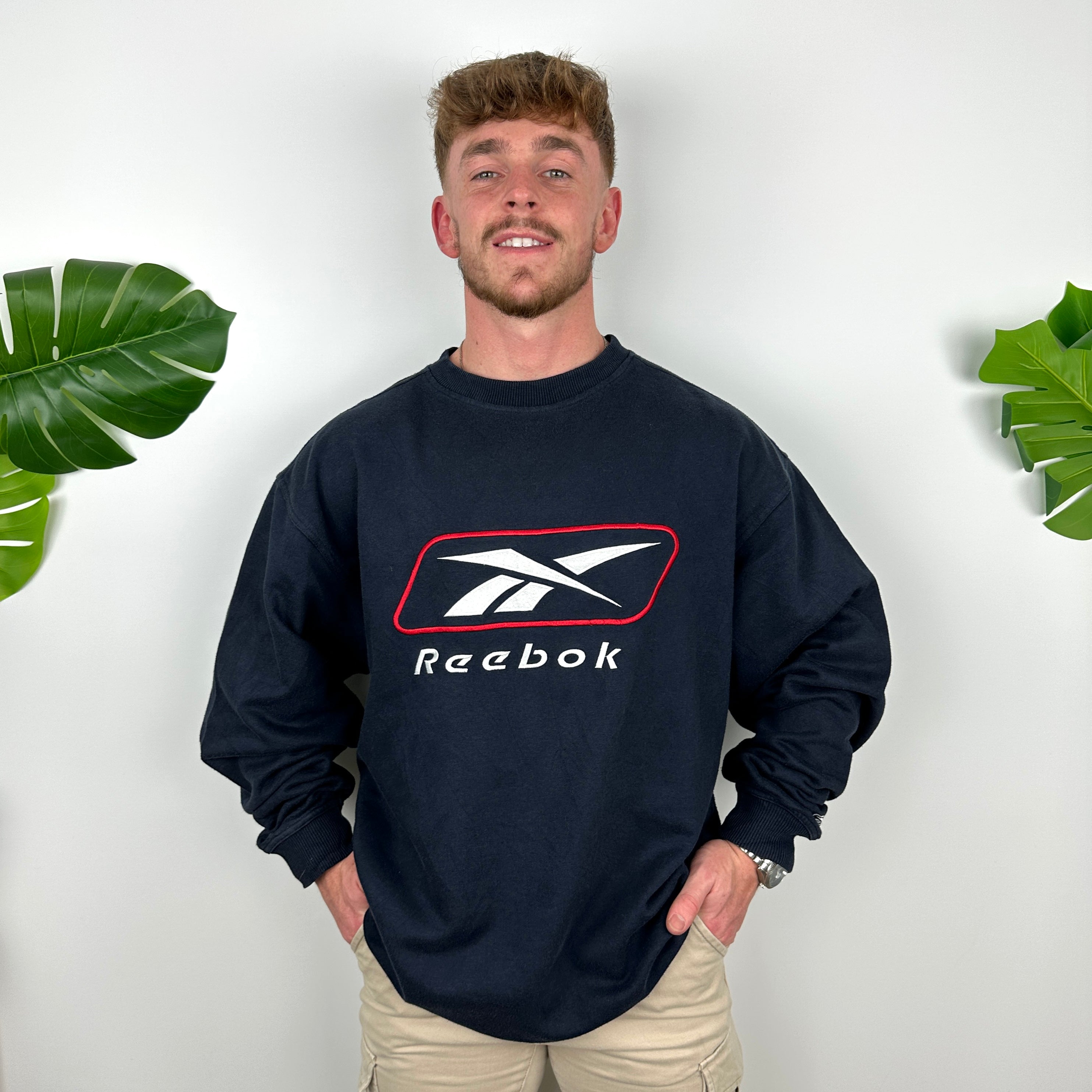 Reebok Navy Embroidered Spell Out Sweatshirt (L)