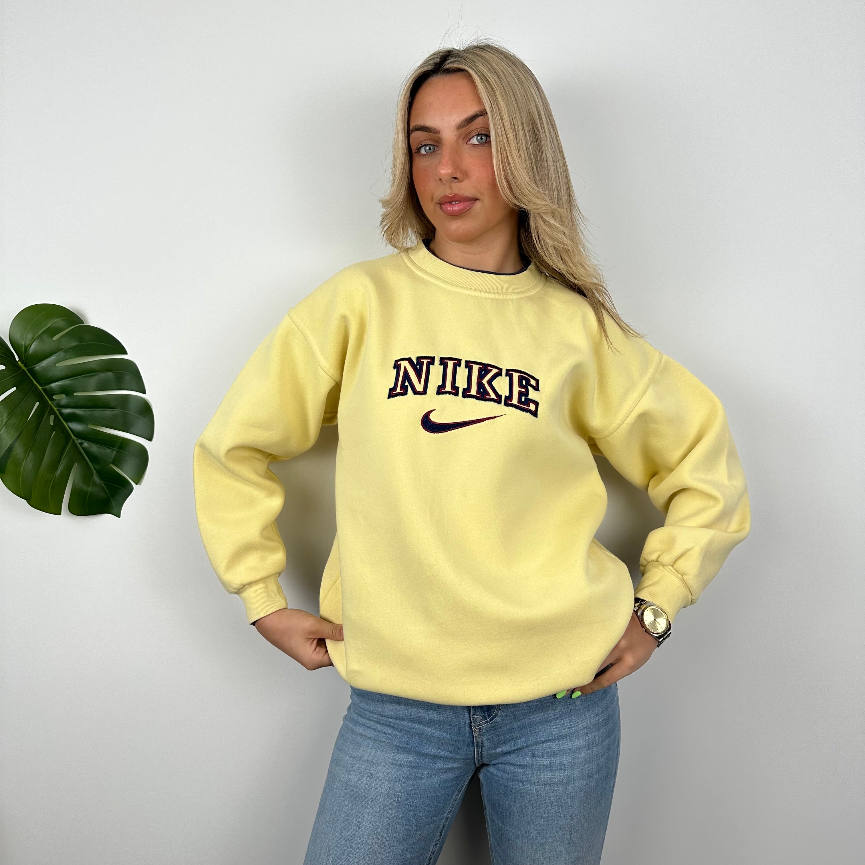 Nike Pastel Yellow Embroidered Spell Out Sweatshirt (M)