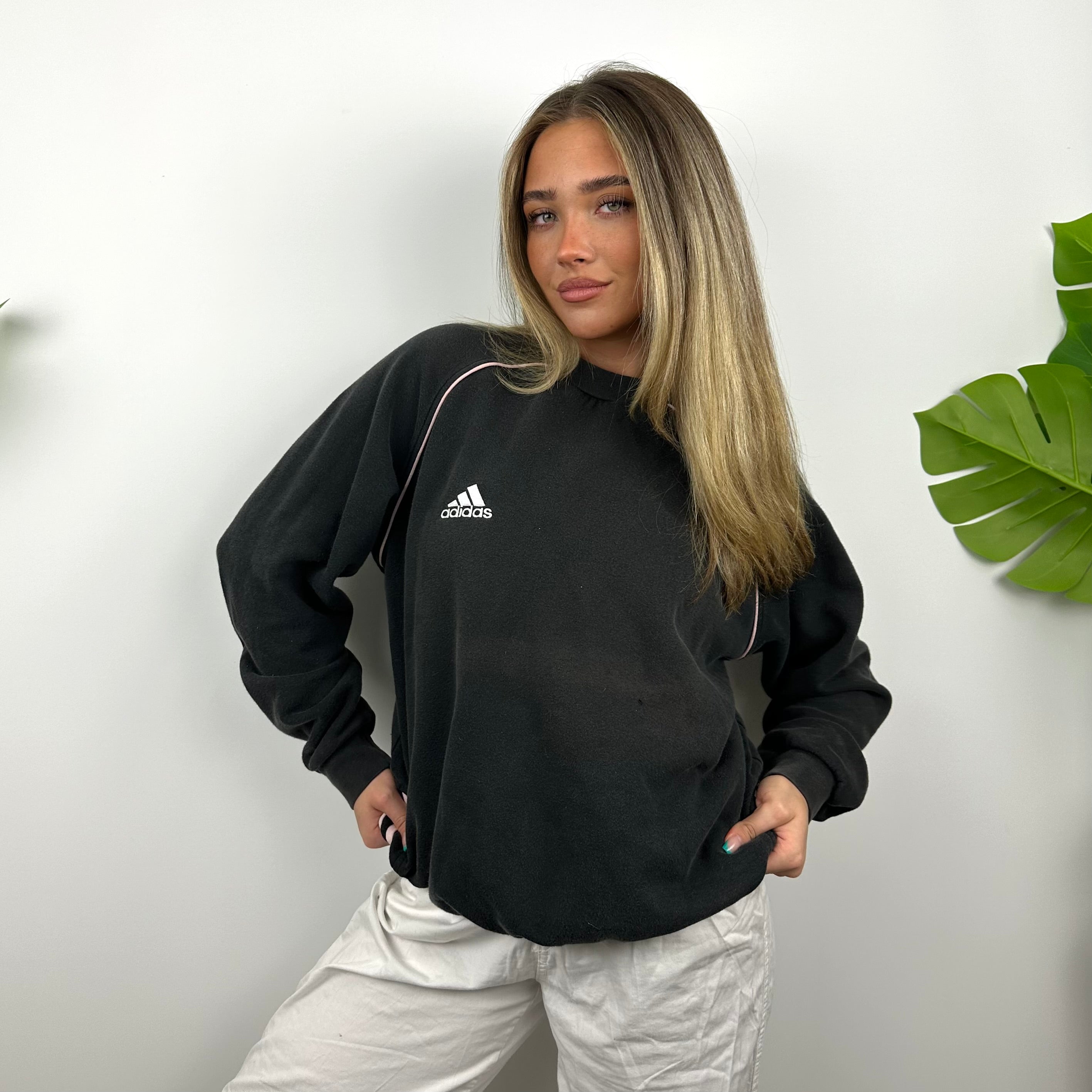 Adidas Black Embroidered Spell Out Sweatshirt (M)