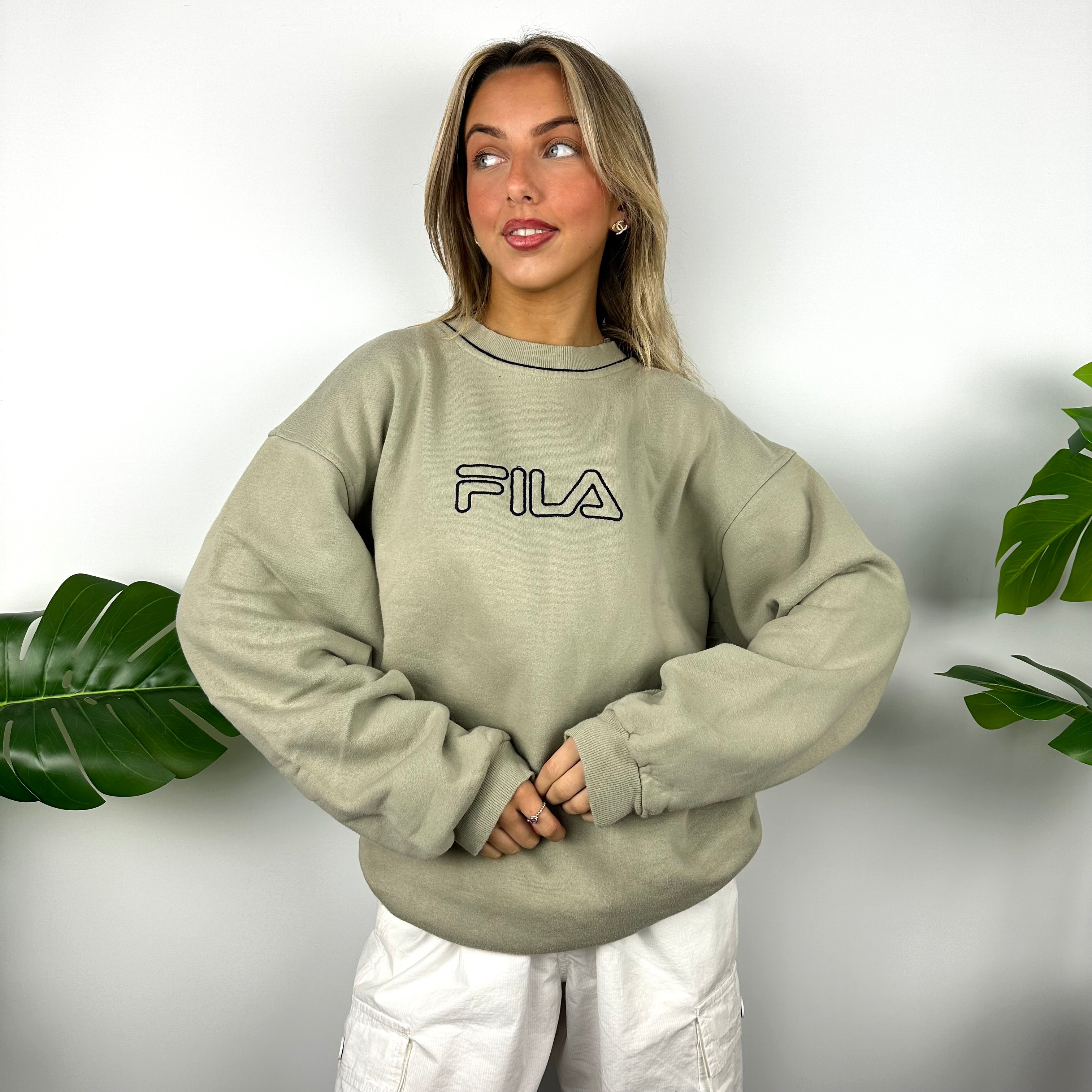 FILA Beige Embroidered Spell Out Sweatshirt (XL)