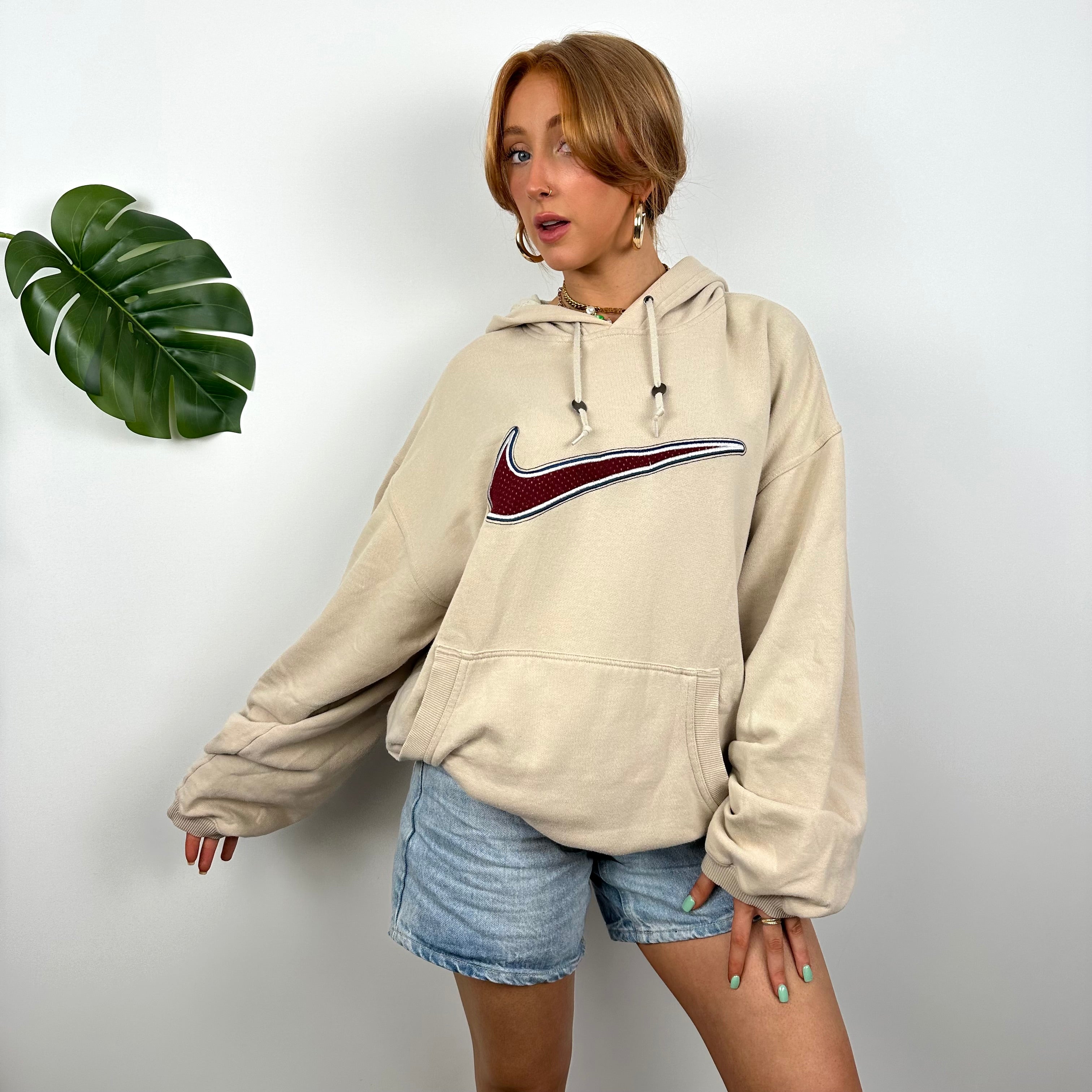 Nike Cream Embroidered Swoosh Hoodie (L)