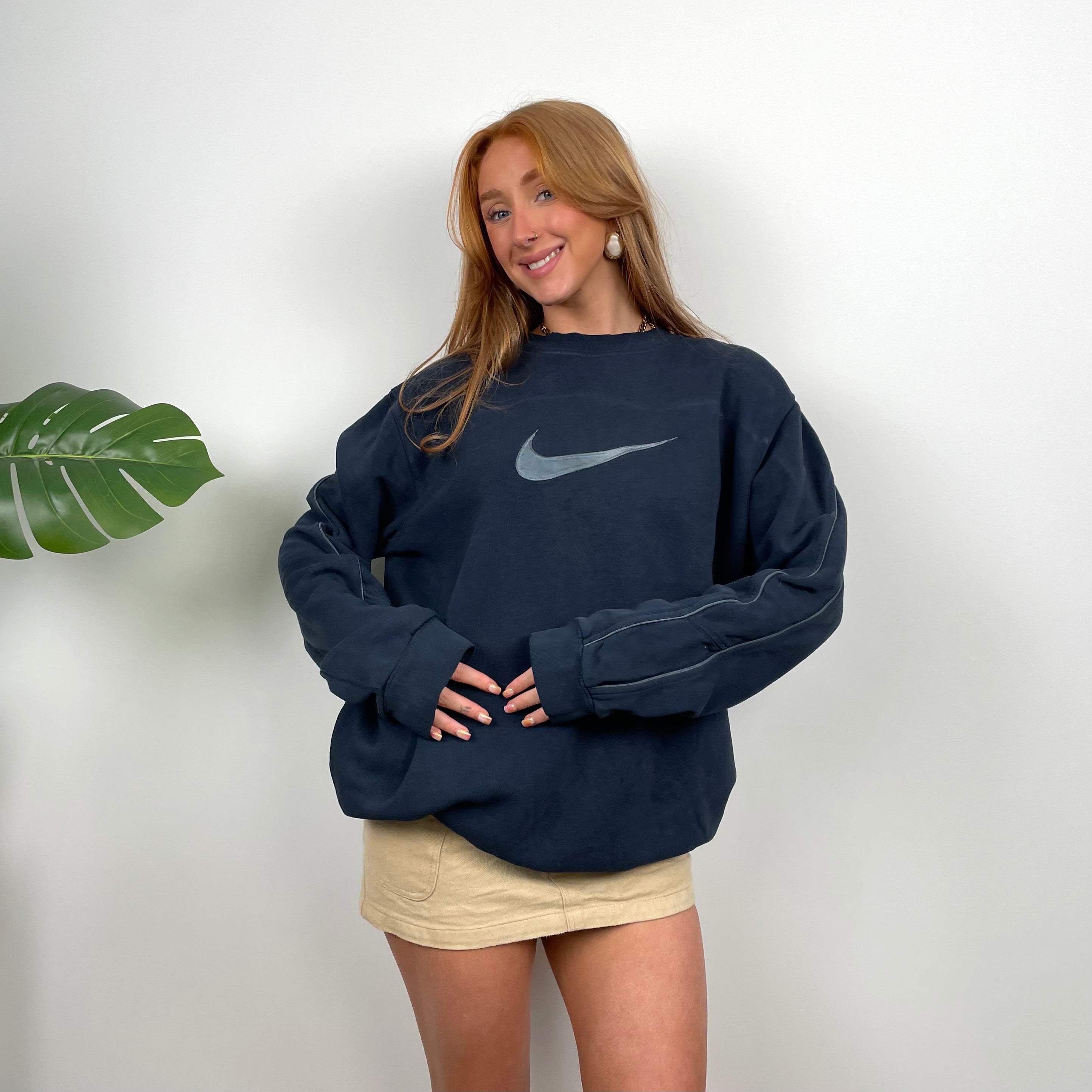 Nike Navy Embroidered Swoosh Sweatshirt (L)