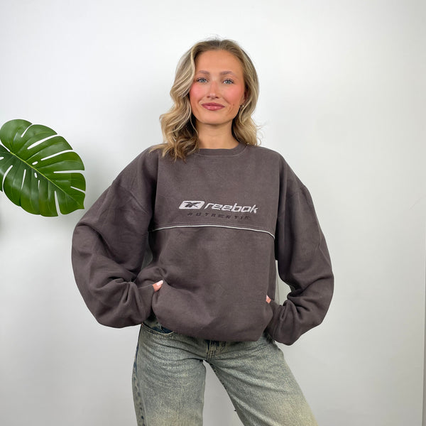 Reebok Authentic Brown Embroidered Spell Out Sweatshirt (L)