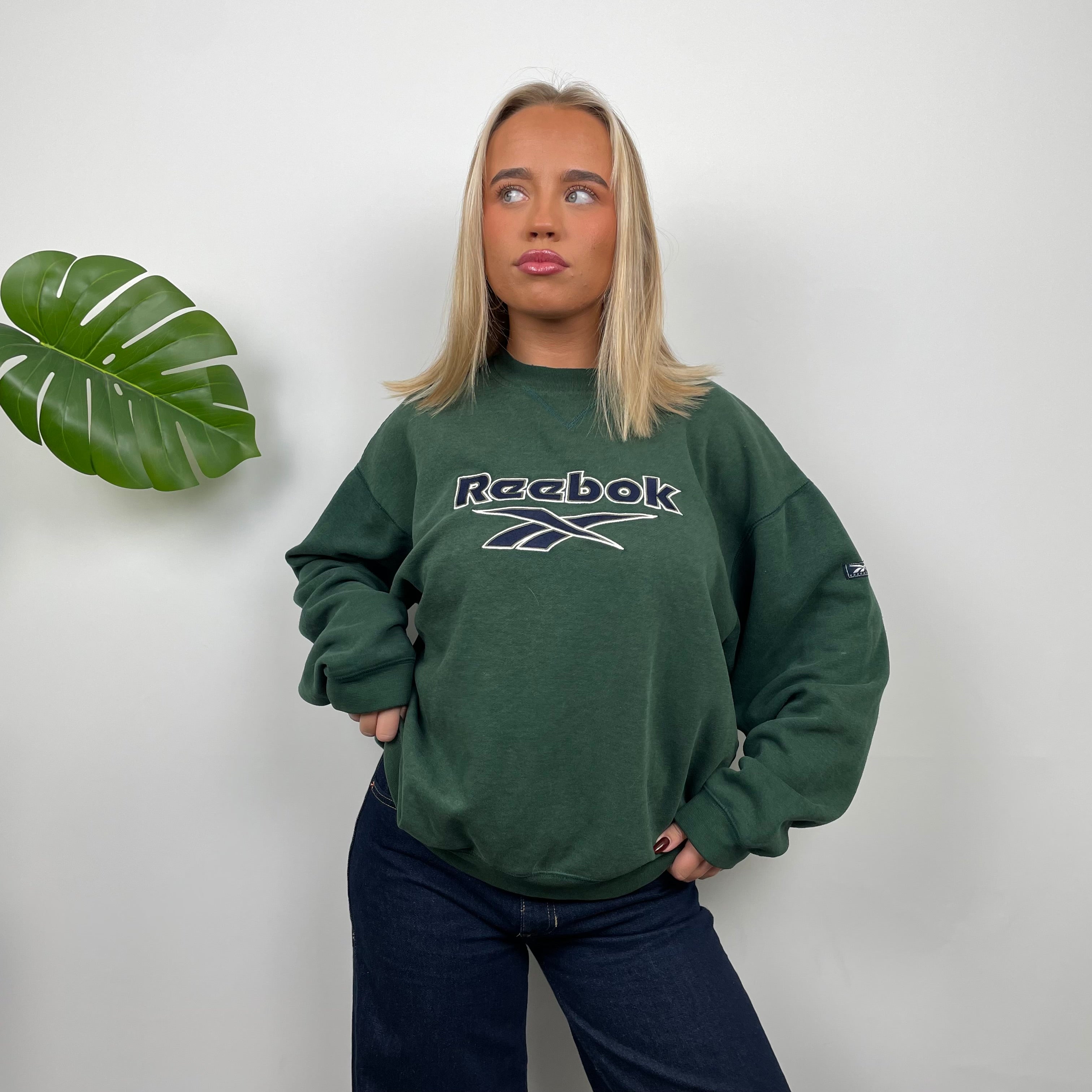 Reebok RARE Green Embroidered Spell Out Sweatshirt (M)