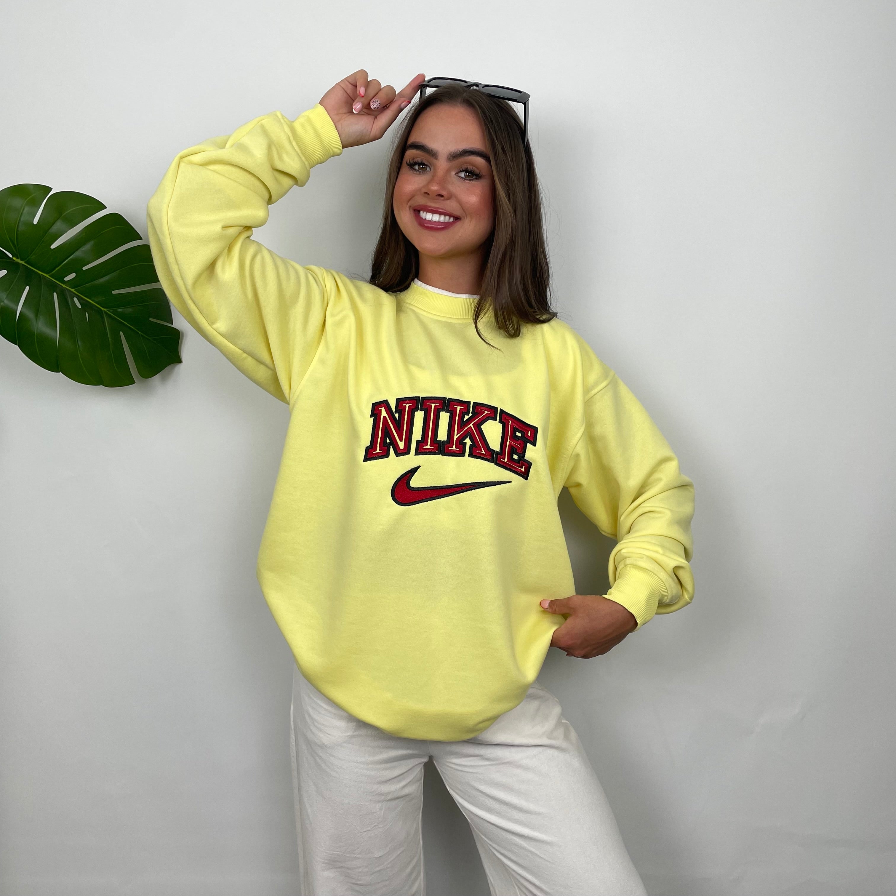 Nike Pastel Yellow Embroidered Spell Out Sweatshirt (L)