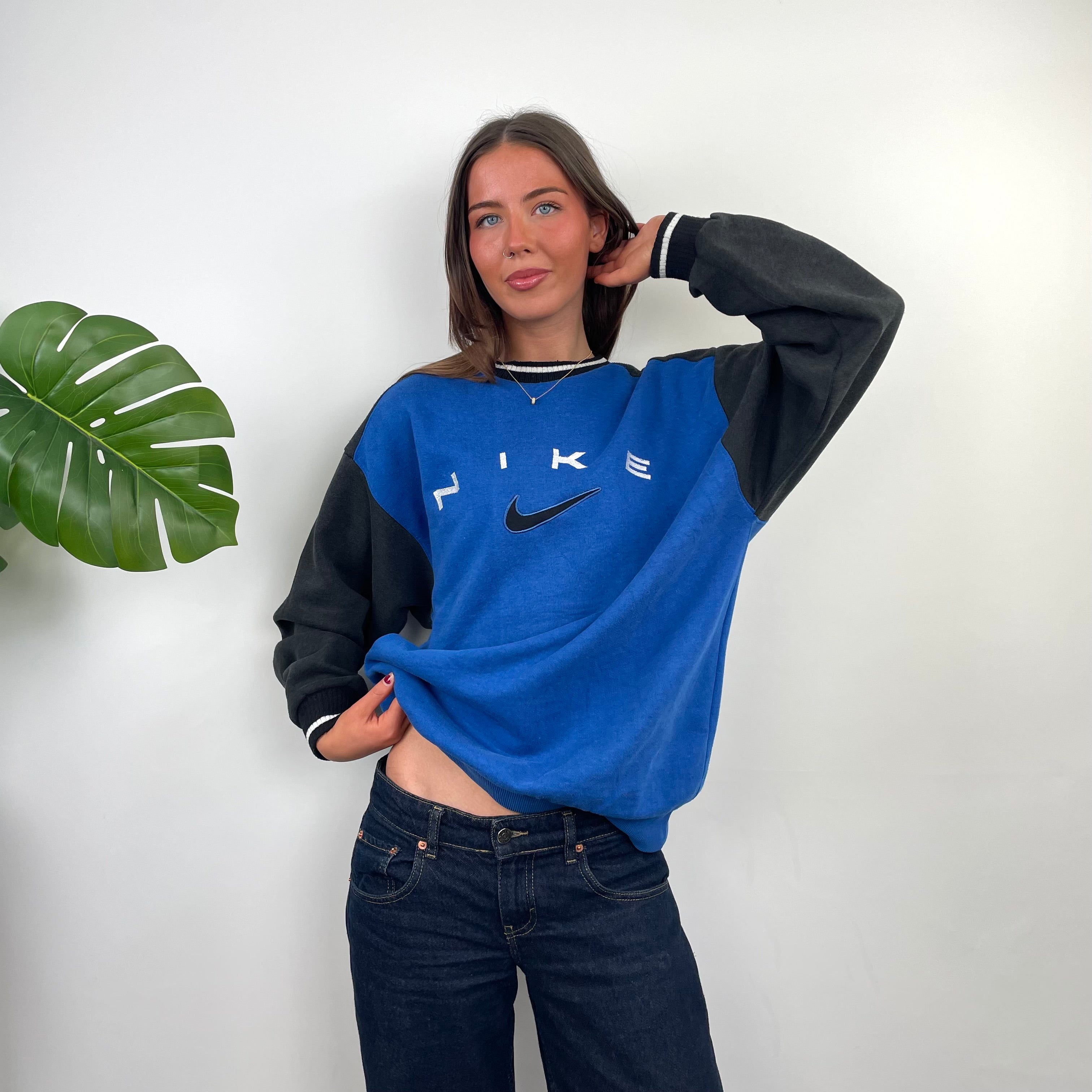 Nike Blue Embroidered Spell Out Sweatshirt (XL)