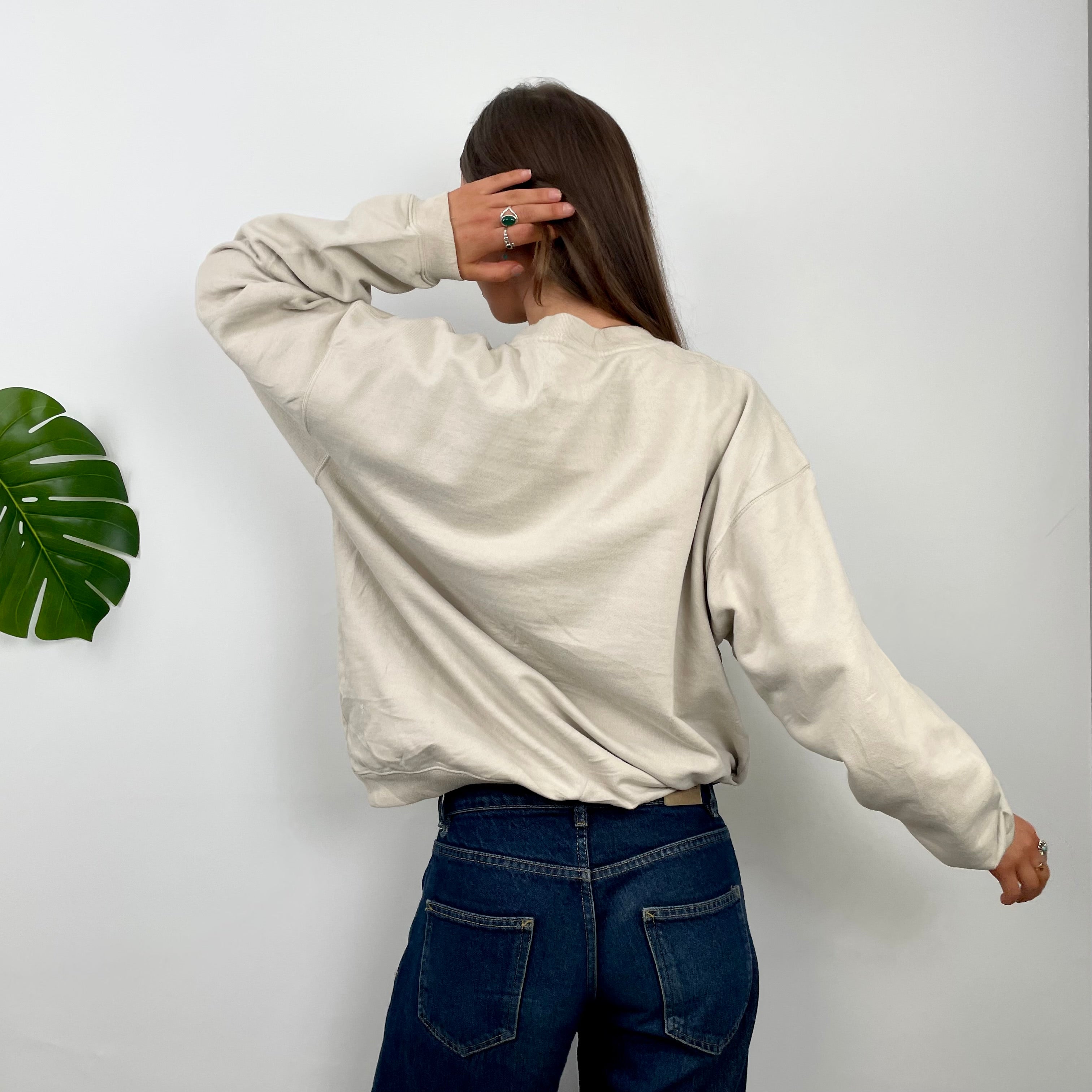 Reebok Cream Embroidered Spell Out Sweatshirt (S)