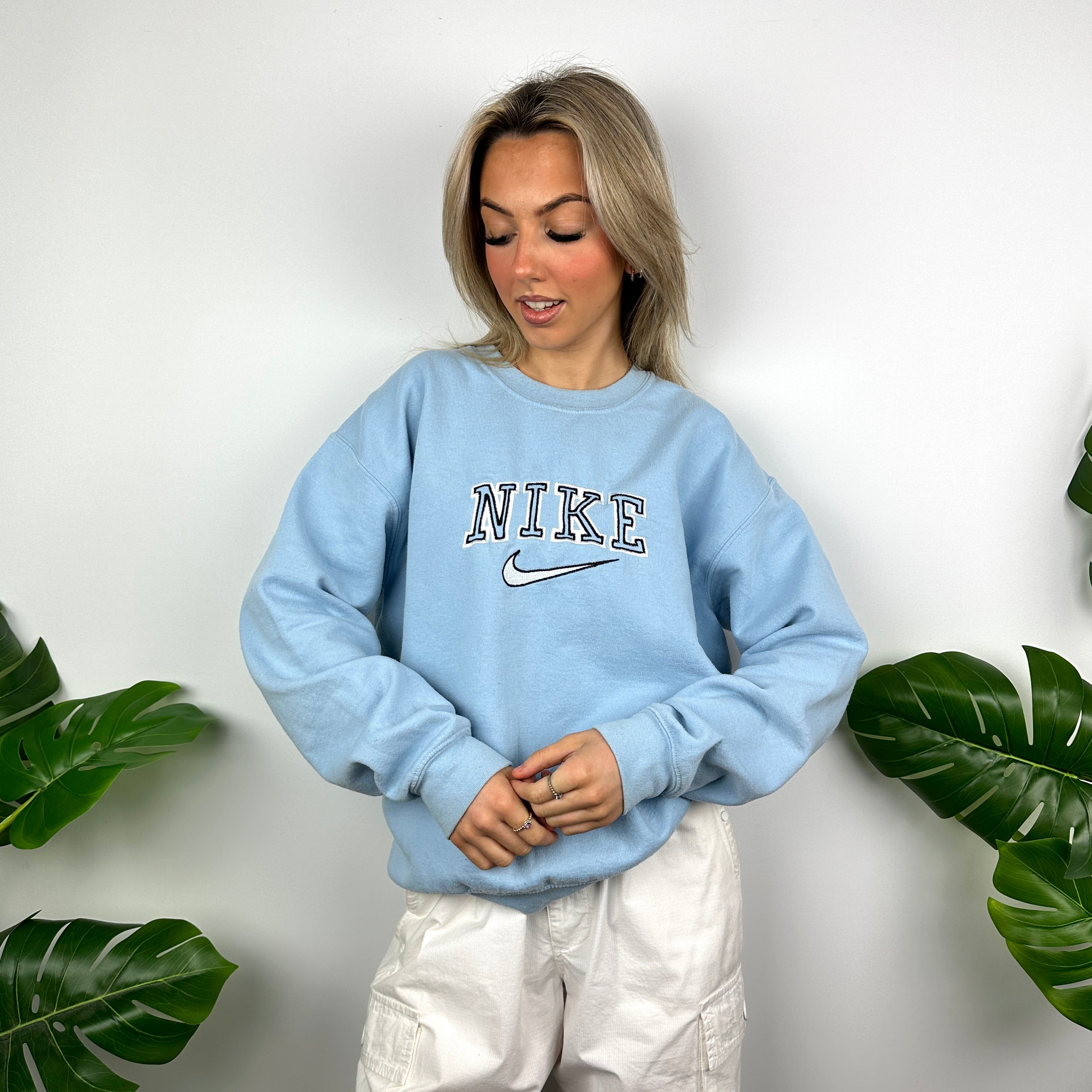 Nike Baby Blue Embroidered Spell Out Sweatshirt (M)