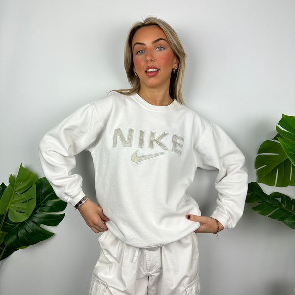 Nike White Embroidered Spell Out Sweatshirt (M)