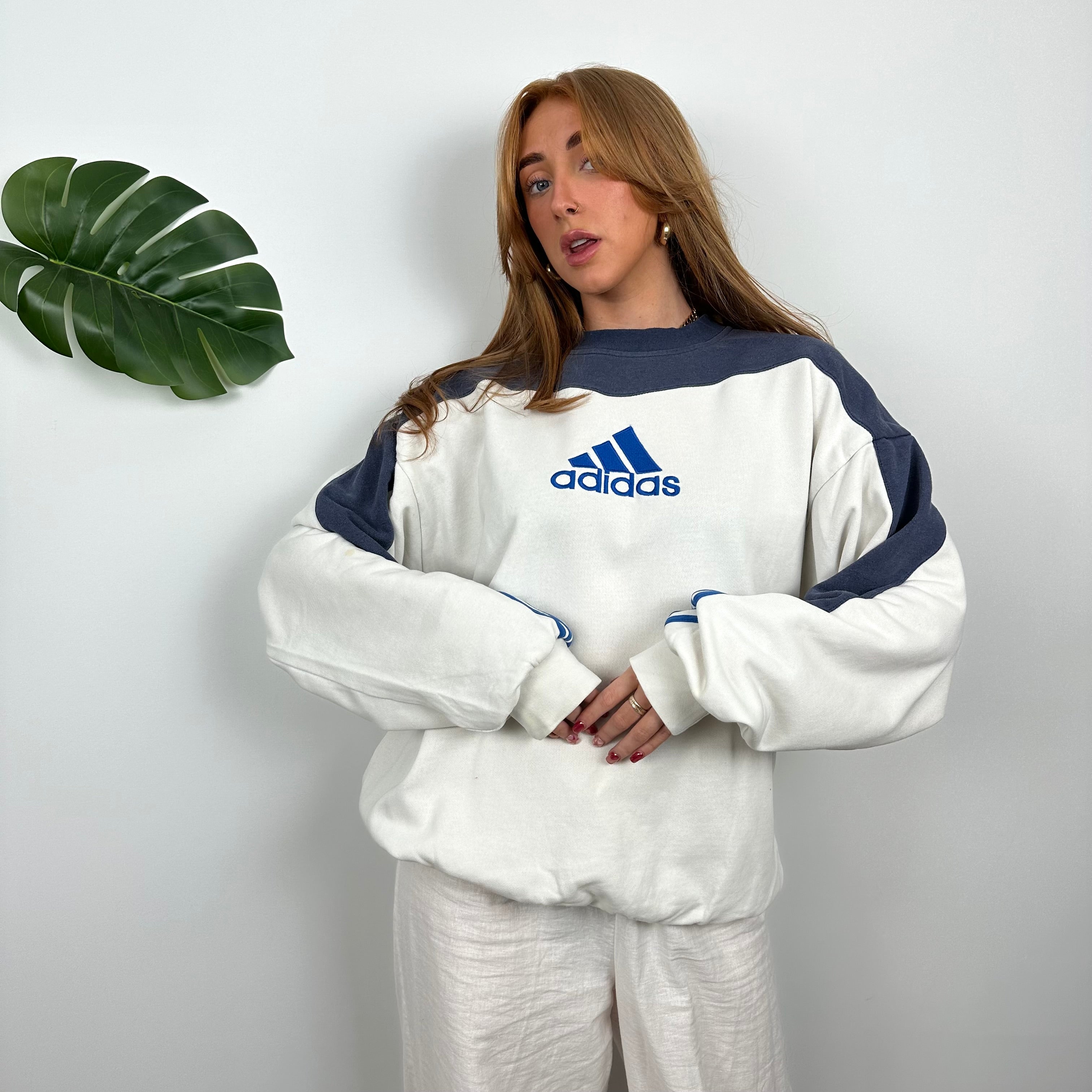 Adidas White Embroidered Spell Out Sweatshirt (M)