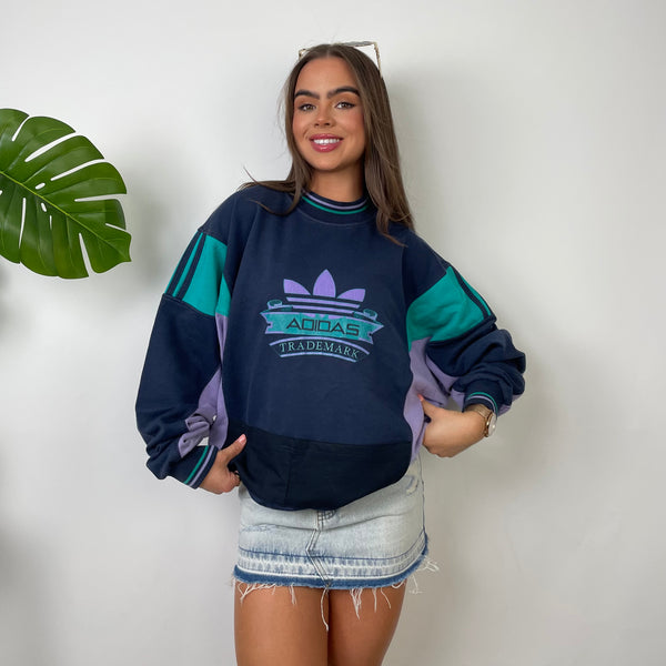 Adidas RARE Navy Colour Block Spell Out Sweatshirt (L)