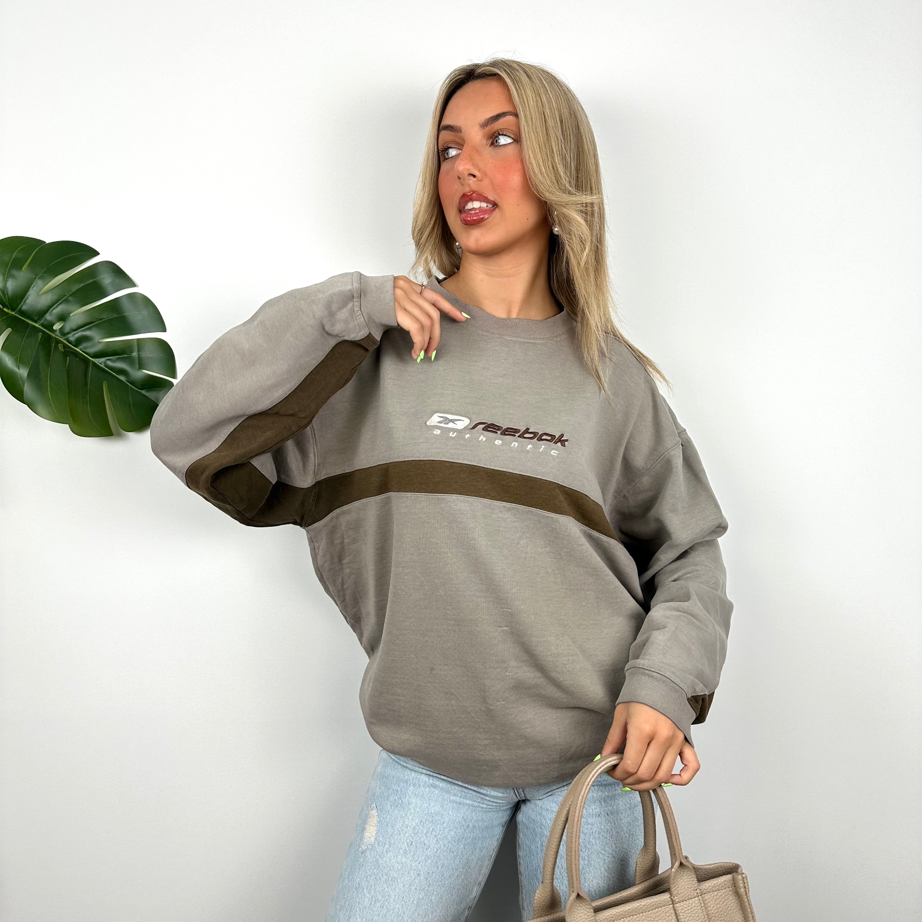 Reebok Brown Embroidered Spell Out Sweatshirt (M)