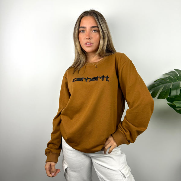 Carhartt Tan Brown Embroidered Spell Out Sweatshirt (M)